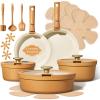 image:imageCarote 21pcs Ceramic Cookware Set with Detachable Handles Pots and Pans Set Non Stick RV Kitchen Cooking Pot and Pan Dishwasher Safe Nontoxic Induction Cookware PFAS and PFOA Free Olive GreenOrange