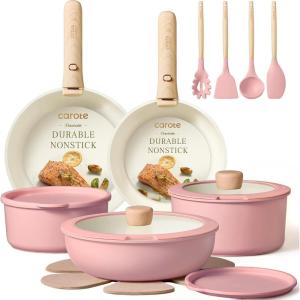 image:imageCAROTE Pots and Pans Set Nonstick Cookware Set Detachable Handle 19pcs Induction Kitchen Cookware Sets Non Stick with Removable Handle RV Cookware Set Oven Safe PinkPink