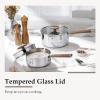 image:imageCAROTE15Qt amp 3Qt Stainless Steel Saucepan Set Triple Ply Stainless Steel Pot Saucepan with Glass Lid Small Sauce Pot with Wooden Handle Easy Pour Rim Mothers Day GiftsSilver