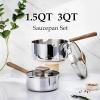 image:imageCAROTE15Qt amp 3Qt Stainless Steel Saucepan Set Triple Ply Stainless Steel Pot Saucepan with Glass Lid Small Sauce Pot with Wooden Handle Easy Pour Rim Mothers Day GiftsSilver