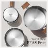image:imageCAROTE15Qt amp 3Qt Stainless Steel Saucepan Set Triple Ply Stainless Steel Pot Saucepan with Glass Lid Small Sauce Pot with Wooden Handle Easy Pour Rim Mothers Day GiftsSilver