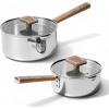 image:imageCAROTE15Qt amp 3Qt Stainless Steel Saucepan Set Triple Ply Stainless Steel Pot Saucepan with Glass Lid Small Sauce Pot with Wooden Handle Easy Pour Rim Mothers Day GiftsSilver