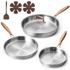 image:imageCAROTE 3Piece TriPly Stainless Steel Frying Pan Set Skillet Set 81012 Induction Compatible Oven amp Dishwasher Safe Silver HandleGold