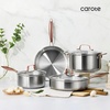 image:imageCAROTE 3Piece TriPly Stainless Steel Frying Pan Set Skillet Set 81012 Induction Compatible Oven amp Dishwasher Safe Silver HandleGold