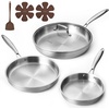 image:imageCAROTE 3Piece TriPly Stainless Steel Frying Pan Set Skillet Set 81012 Induction Compatible Oven amp Dishwasher Safe Silver HandleSilver