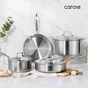 image:imageCAROTE 3Piece TriPly Stainless Steel Frying Pan Set Skillet Set 81012 Induction Compatible Oven amp Dishwasher Safe Silver HandleSilver