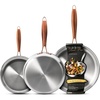 image:imageCAROTE 3Piece TriPly Stainless Steel Frying Pan Set Skillet Set 81012 Induction Compatible Oven amp Dishwasher Safe Silver HandleGold