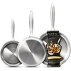 image:imageCAROTE 3Piece TriPly Stainless Steel Frying Pan Set Skillet Set 81012 Induction Compatible Oven amp Dishwasher Safe Silver HandleSilver