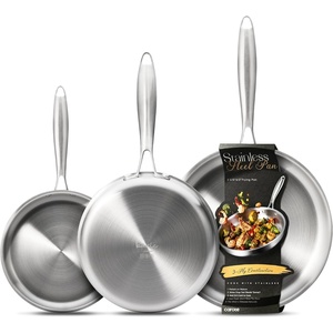 image:imageCAROTE 3Piece TriPly Stainless Steel Frying Pan Set Skillet Set 81012 Induction Compatible Oven amp Dishwasher Safe Silver HandleSilver