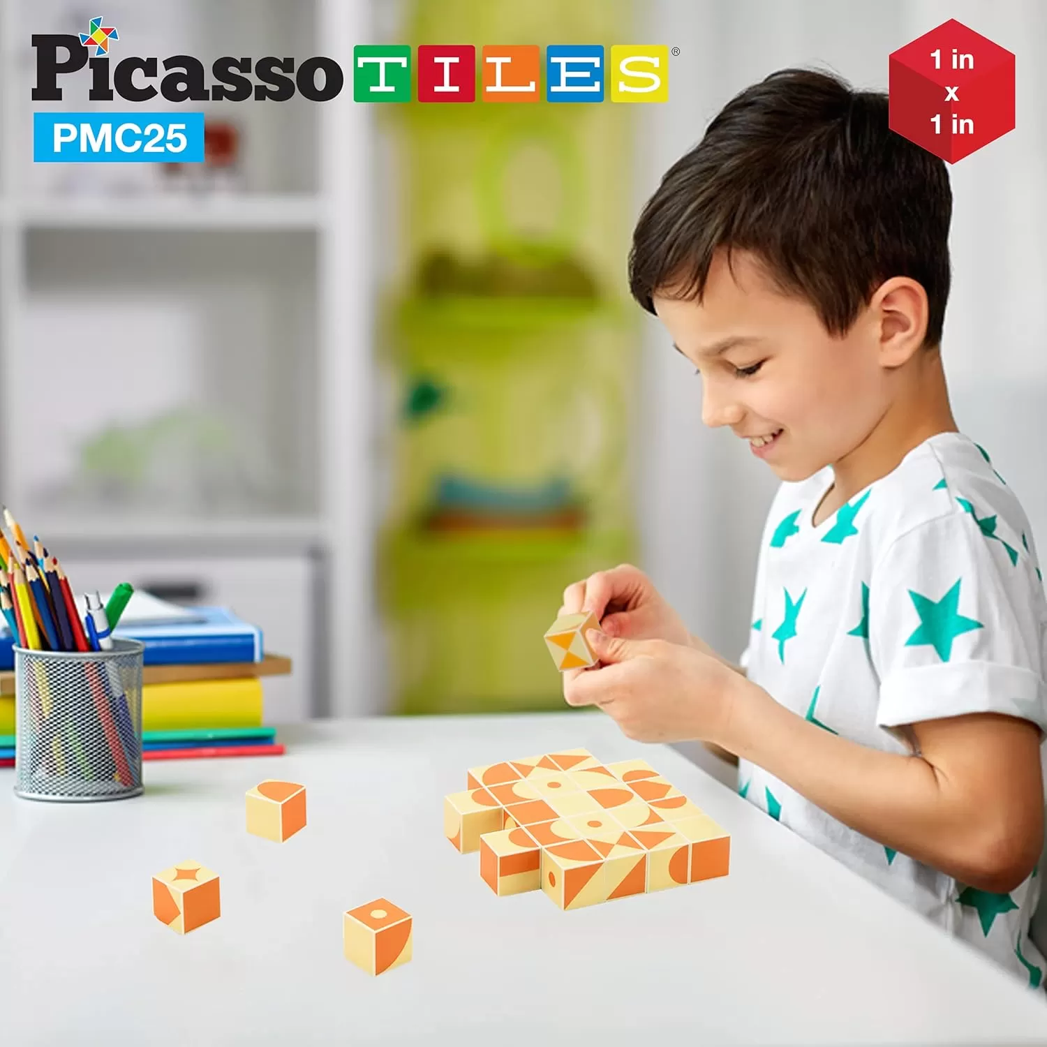 imagePicasso Cubes 25 Piece Magnetic Puzzle Game Magic Cube Puzzles Brain Teaser Set Kids Toy Magnet Pattern Block Matching Toys with Free Ideabook 150 Inspirations Included STEM Learning Early Education