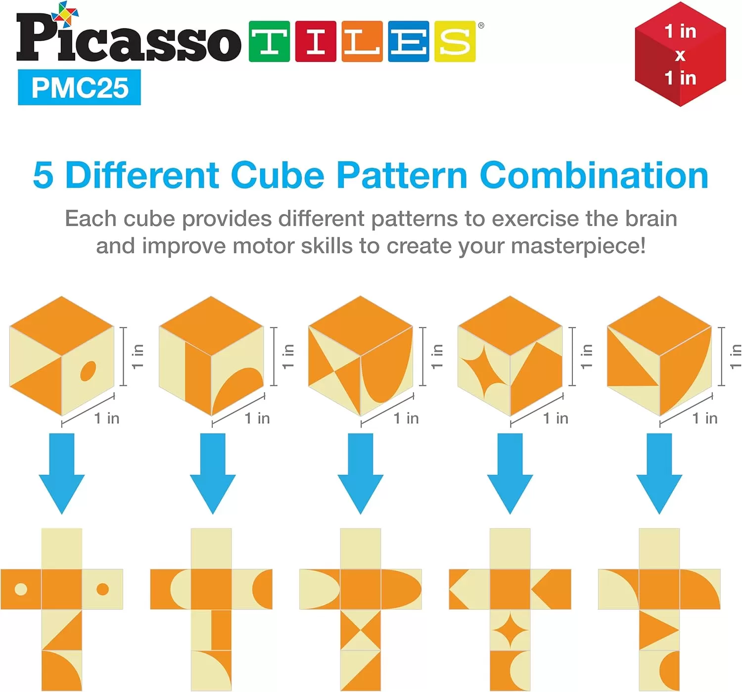 imagePicasso Cubes 25 Piece Magnetic Puzzle Game Magic Cube Puzzles Brain Teaser Set Kids Toy Magnet Pattern Block Matching Toys with Free Ideabook 150 Inspirations Included STEM Learning Early Education