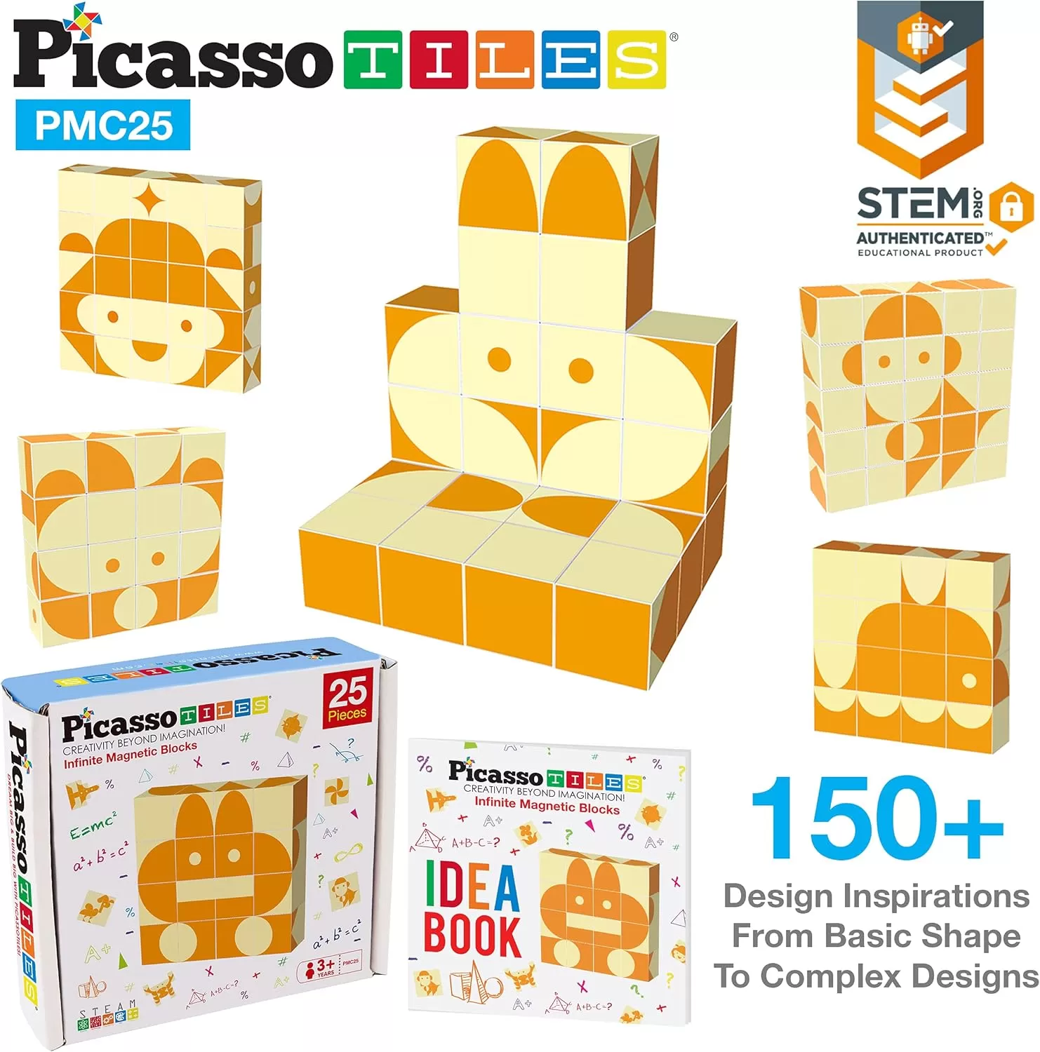 imagePicasso Cubes 25 Piece Magnetic Puzzle Game Magic Cube Puzzles Brain Teaser Set Kids Toy Magnet Pattern Block Matching Toys with Free Ideabook 150 Inspirations Included STEM Learning Early Education