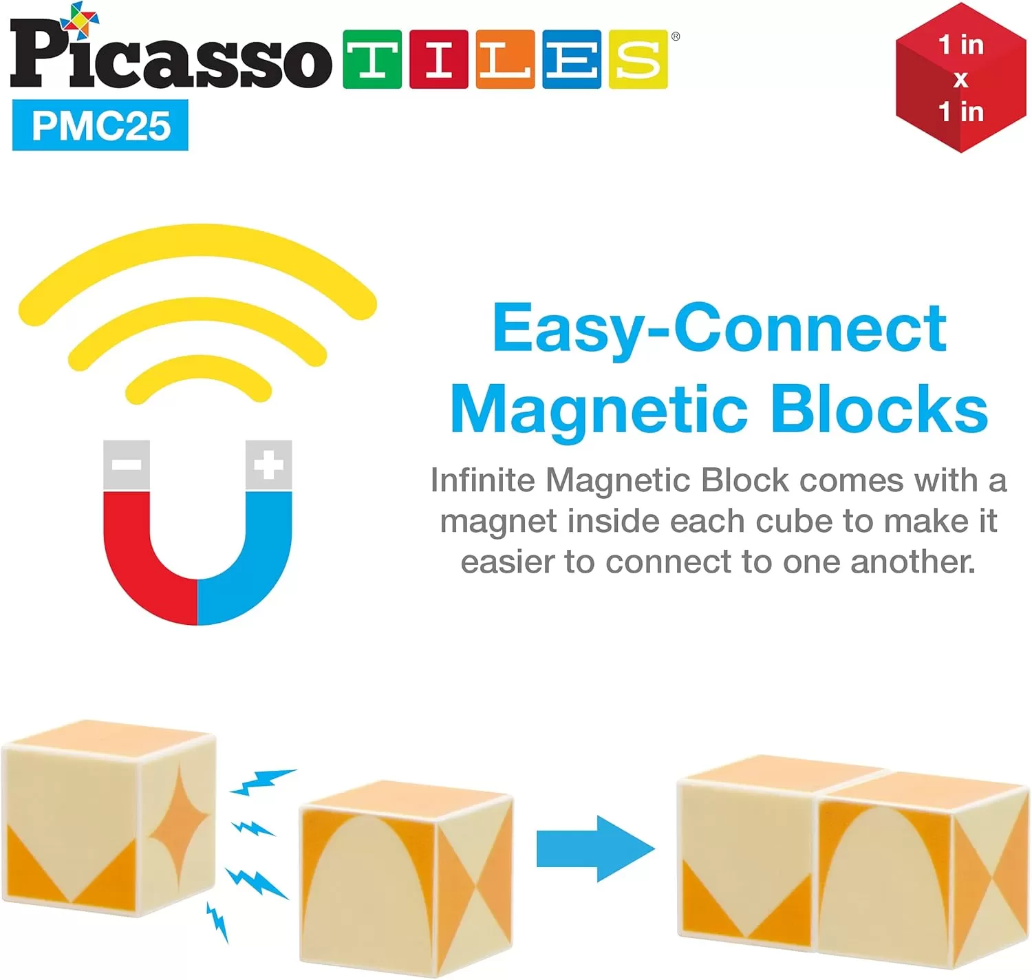 imagePicasso Cubes 25 Piece Magnetic Puzzle Game Magic Cube Puzzles Brain Teaser Set Kids Toy Magnet Pattern Block Matching Toys with Free Ideabook 150 Inspirations Included STEM Learning Early Education