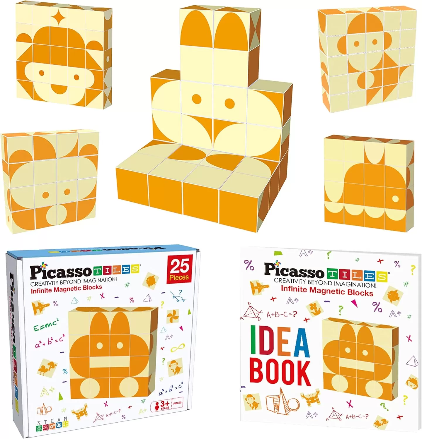 imagePicasso Cubes 25 Piece Magnetic Puzzle Game Magic Cube Puzzles Brain Teaser Set Kids Toy Magnet Pattern Block Matching Toys with Free Ideabook 150 Inspirations Included STEM Learning Early Education