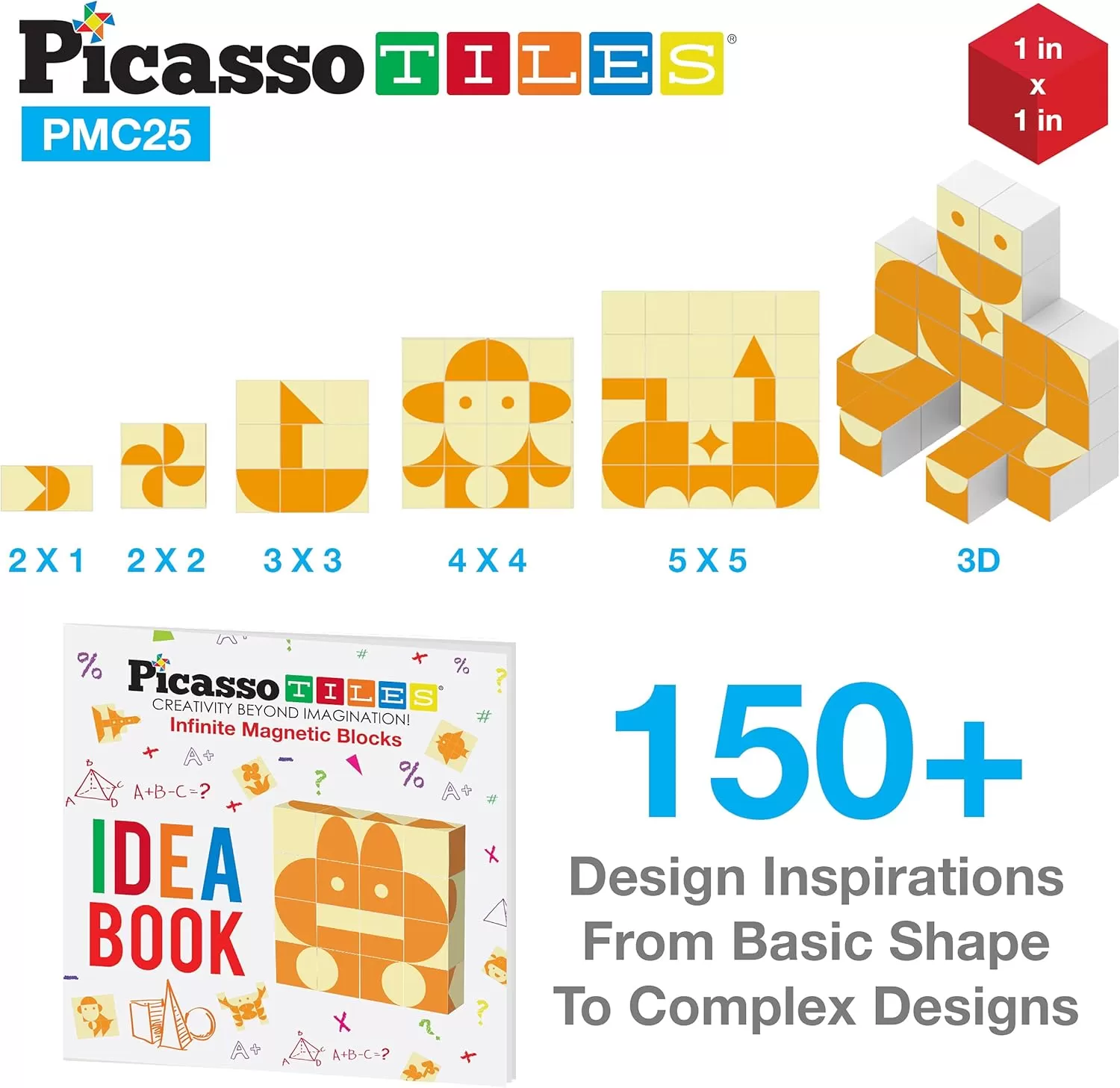 imagePicasso Cubes 25 Piece Magnetic Puzzle Game Magic Cube Puzzles Brain Teaser Set Kids Toy Magnet Pattern Block Matching Toys with Free Ideabook 150 Inspirations Included STEM Learning Early Education