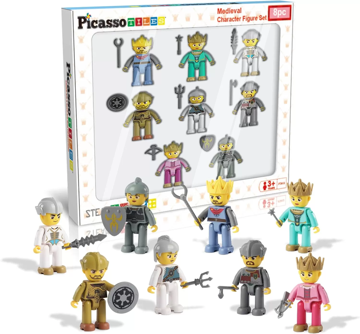 imagePicasso Toys Magnetic Action Figures Medieval King and Knights Character for Building Blocks Tiles Construction Toddler Toy Set Magnets Expansion Pack Educational STEM Pretend Playset PTA13