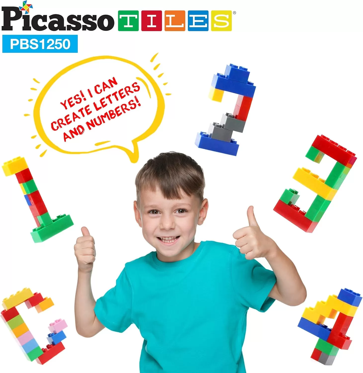 imagePicassoTiles 100 Piece Large Construction Brick Building Blocks STEM Bricks Toy Set Creative Learning Early Education Playset 5 Colors 4 Unique Shapes Mix ampamp Match Toys for Kids Boys Girls Child Age 3PBS1250