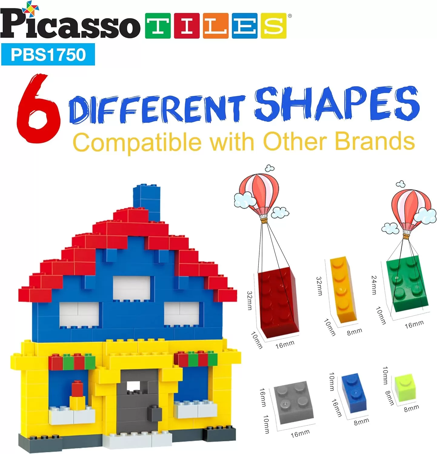 imagePicassoTiles 100 Piece Large Construction Brick Building Blocks STEM Bricks Toy Set Creative Learning Early Education Playset 5 Colors 4 Unique Shapes Mix ampamp Match Toys for Kids Boys Girls Child Age 3PBS1750