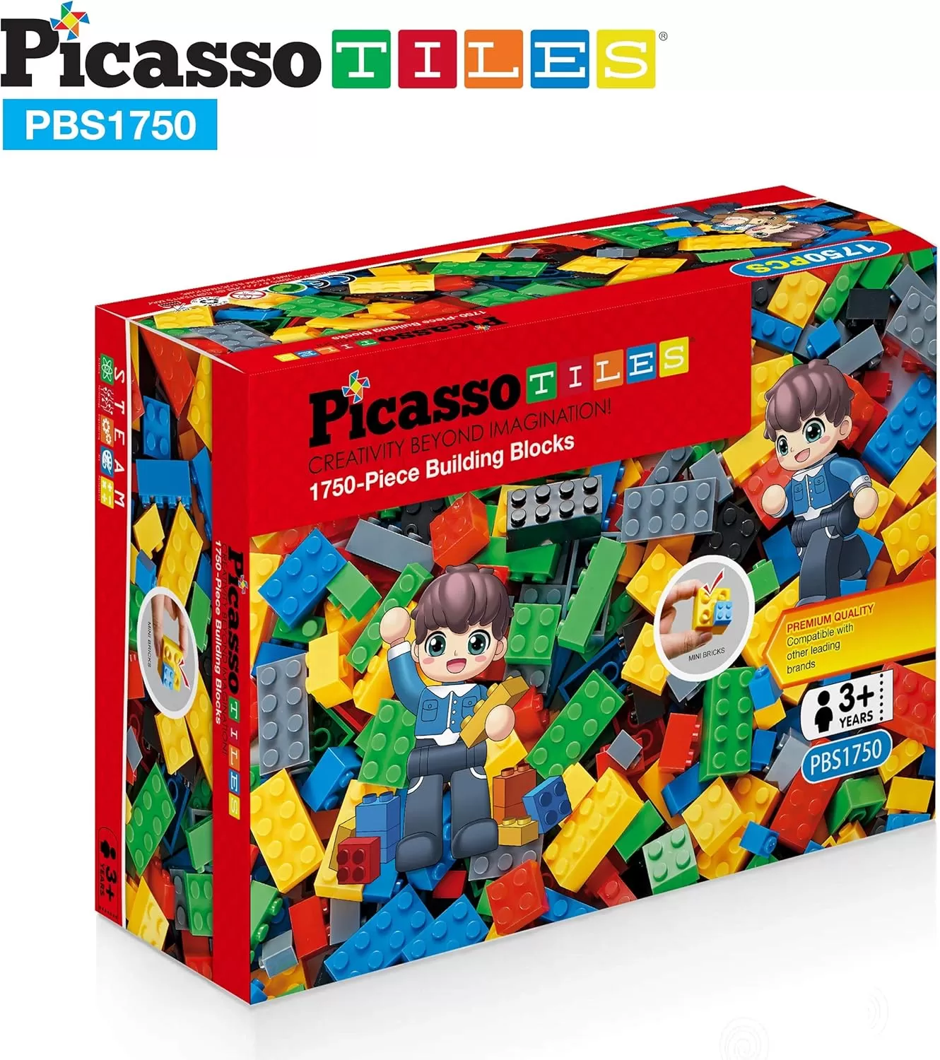 imagePicassoTiles 100 Piece Large Construction Brick Building Blocks STEM Bricks Toy Set Creative Learning Early Education Playset 5 Colors 4 Unique Shapes Mix ampamp Match Toys for Kids Boys Girls Child Age 3PBS1750