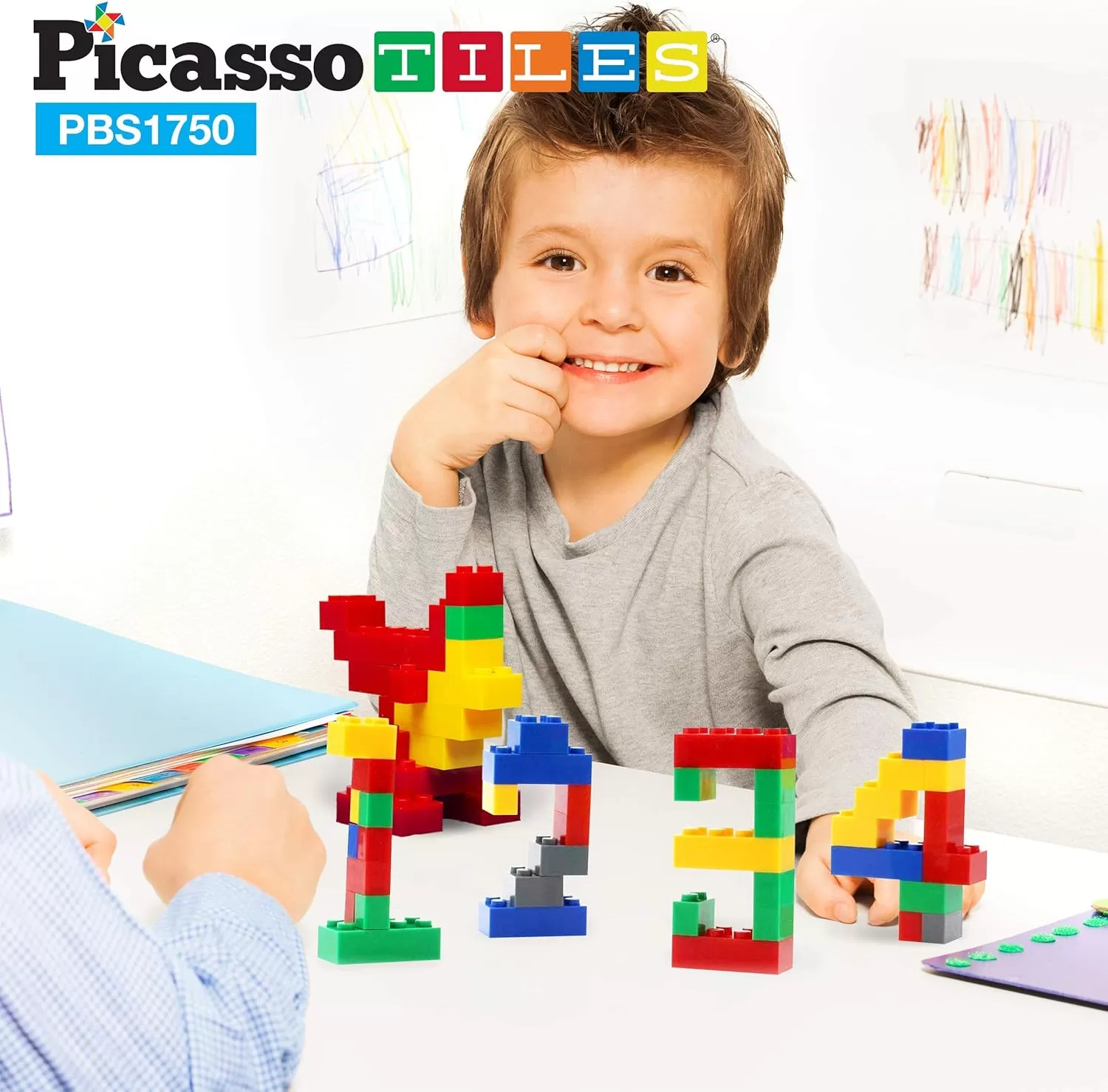 imagePicassoTiles 100 Piece Large Construction Brick Building Blocks STEM Bricks Toy Set Creative Learning Early Education Playset 5 Colors 4 Unique Shapes Mix ampamp Match Toys for Kids Boys Girls Child Age 3PBS1750