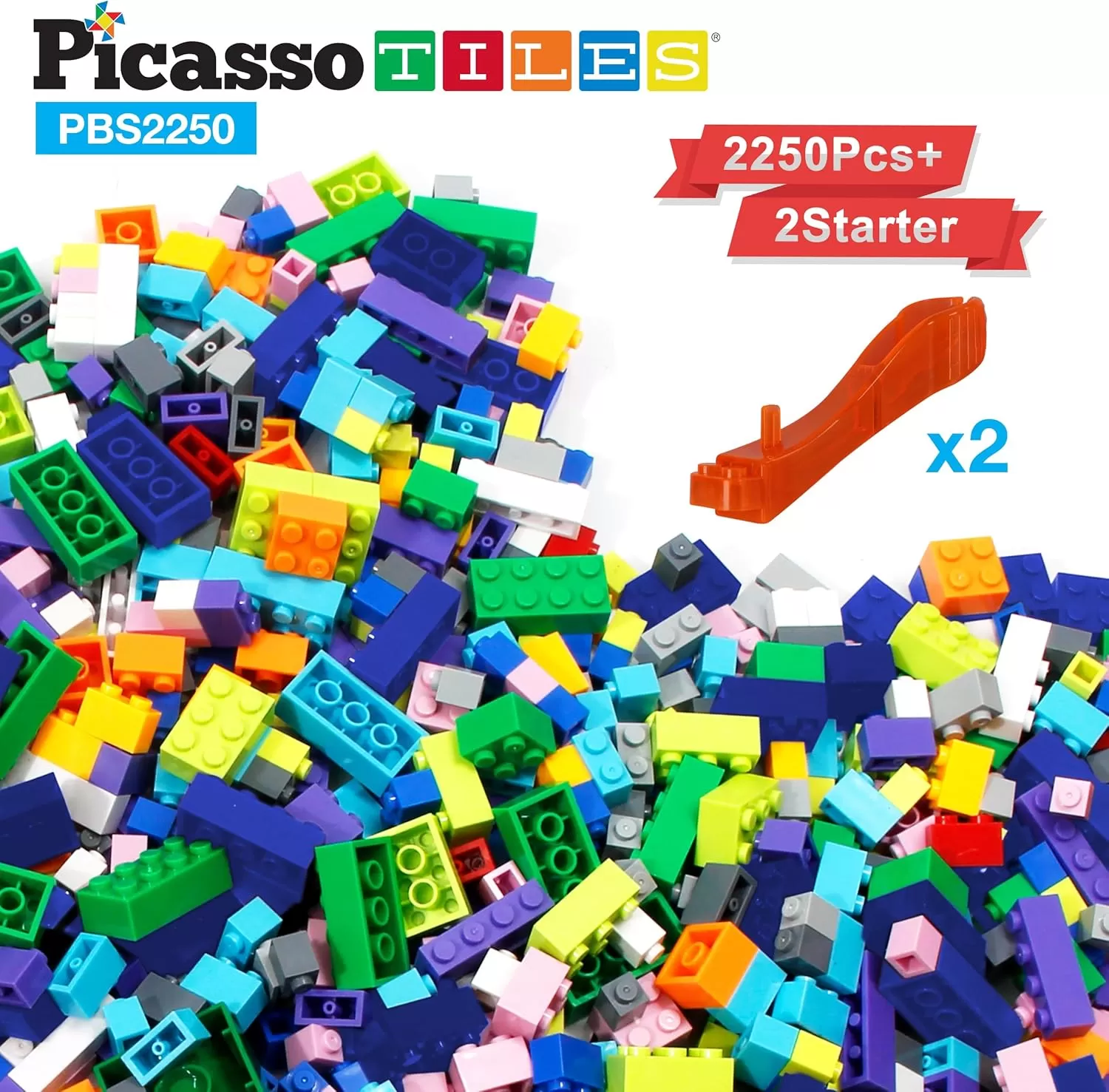 imagePicassoTiles 100 Piece Large Construction Brick Building Blocks STEM Bricks Toy Set Creative Learning Early Education Playset 5 Colors 4 Unique Shapes Mix ampamp Match Toys for Kids Boys Girls Child Age 3PBS2250