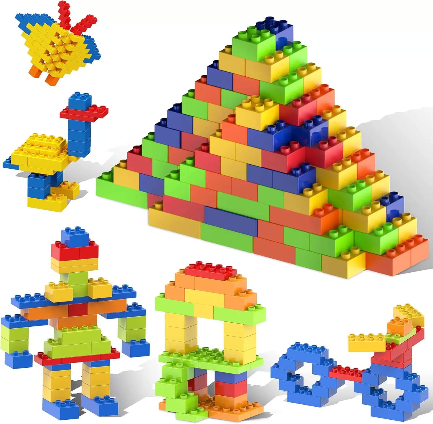 imagePicassoTiles 100 Piece Large Construction Brick Building Blocks STEM Bricks Toy Set Creative Learning Early Education Playset 5 Colors 4 Unique Shapes Mix ampamp Match Toys for Kids Boys Girls Child Age 3PBL200
