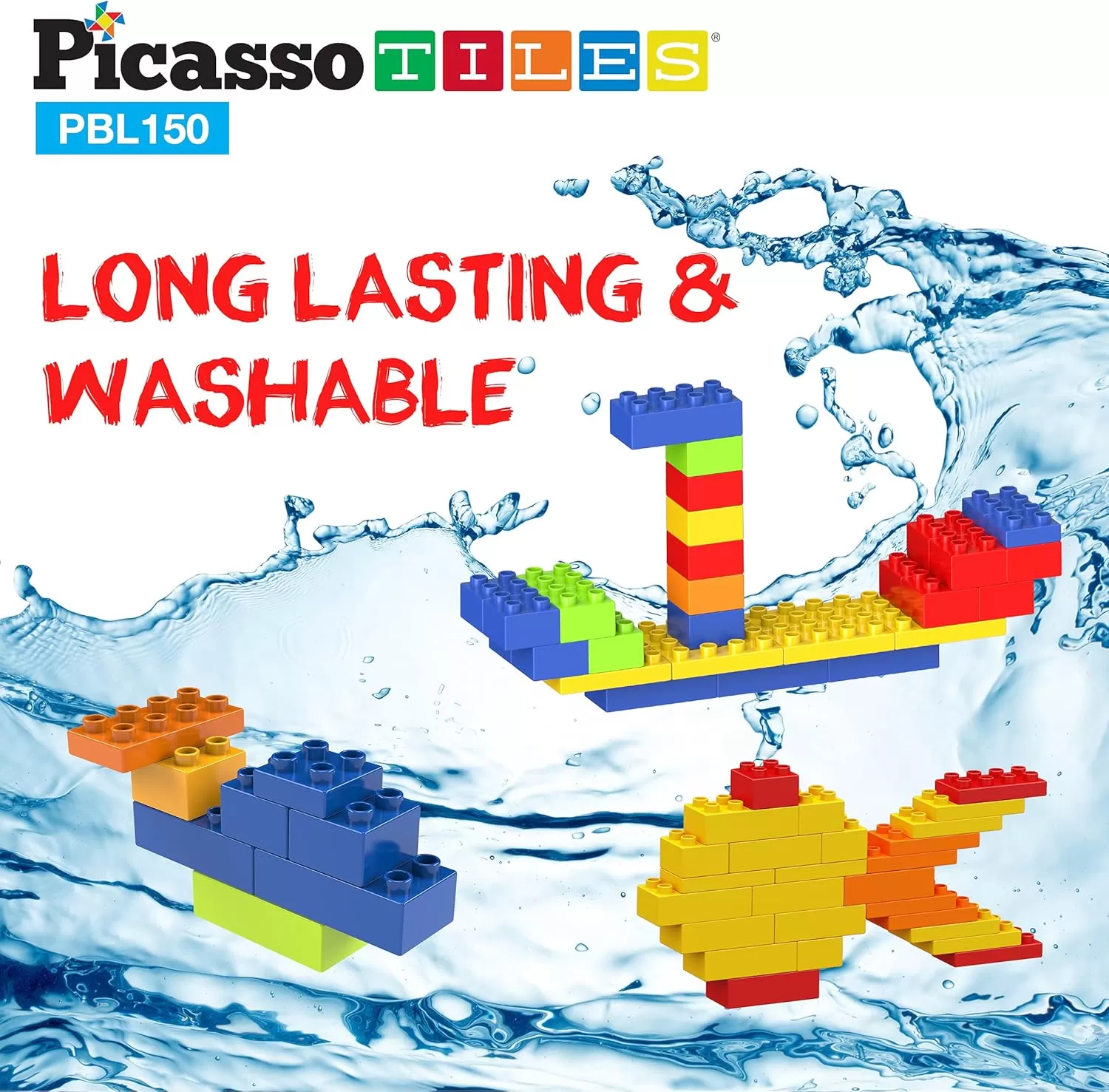 imagePicassoTiles 100 Piece Large Construction Brick Building Blocks STEM Bricks Toy Set Creative Learning Early Education Playset 5 Colors 4 Unique Shapes Mix ampamp Match Toys for Kids Boys Girls Child Age 3PBL150