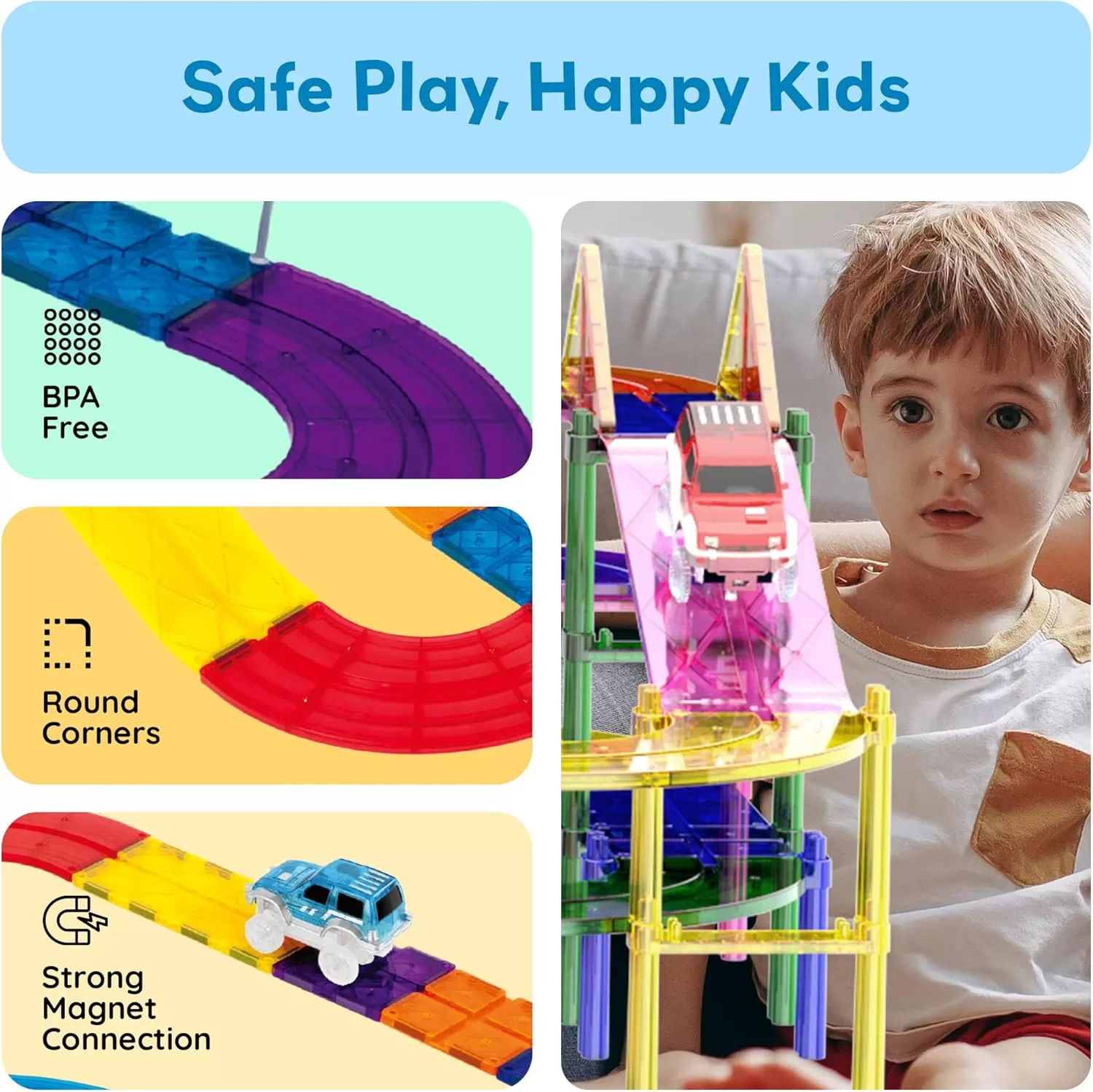 imagePicassoTiles 12 Piece Race Track AddOn Magnetic Building Block Set Magnet Tiles Construction Toy STEM Learning Kit Early Education Kids Toys Playset Pretend Play Blocks Child Brain Development PTR12PTR100