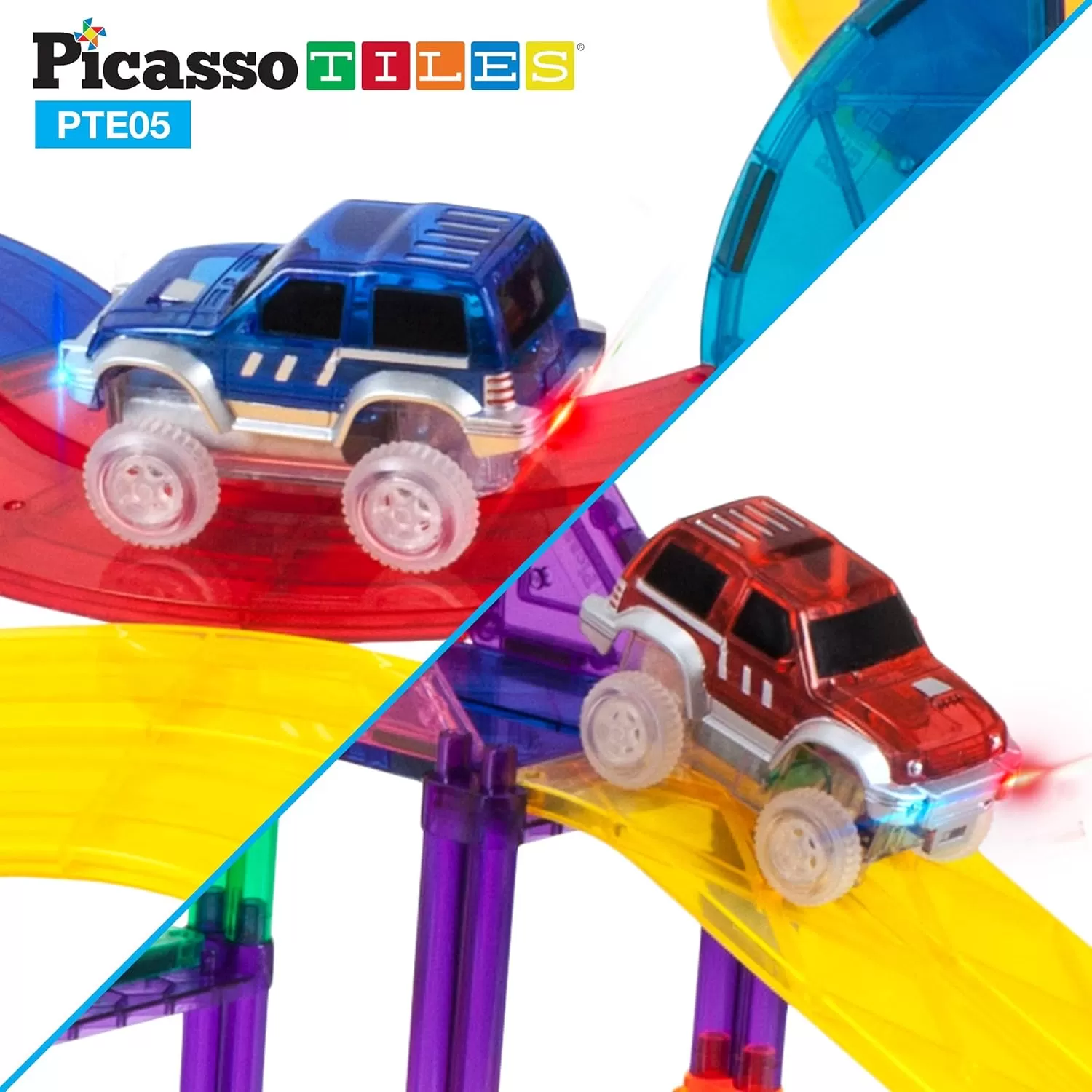 imagePicassoTiles 12 Piece Race Track AddOn Magnetic Building Block Set Magnet Tiles Construction Toy STEM Learning Kit Early Education Kids Toys Playset Pretend Play Blocks Child Brain Development PTR12PTE05