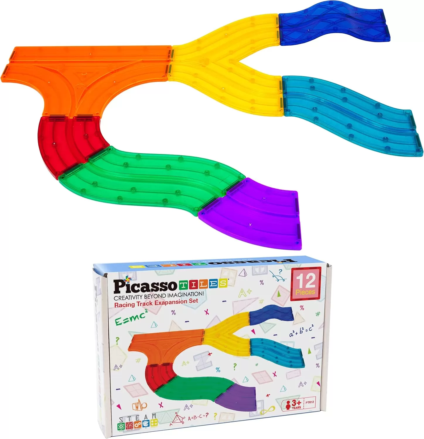 imagePicassoTiles 12 Piece Race Track AddOn Magnetic Building Block Set Magnet Tiles Construction Toy STEM Learning Kit Early Education Kids Toys Playset Pretend Play Blocks Child Brain Development PTR12PTR12