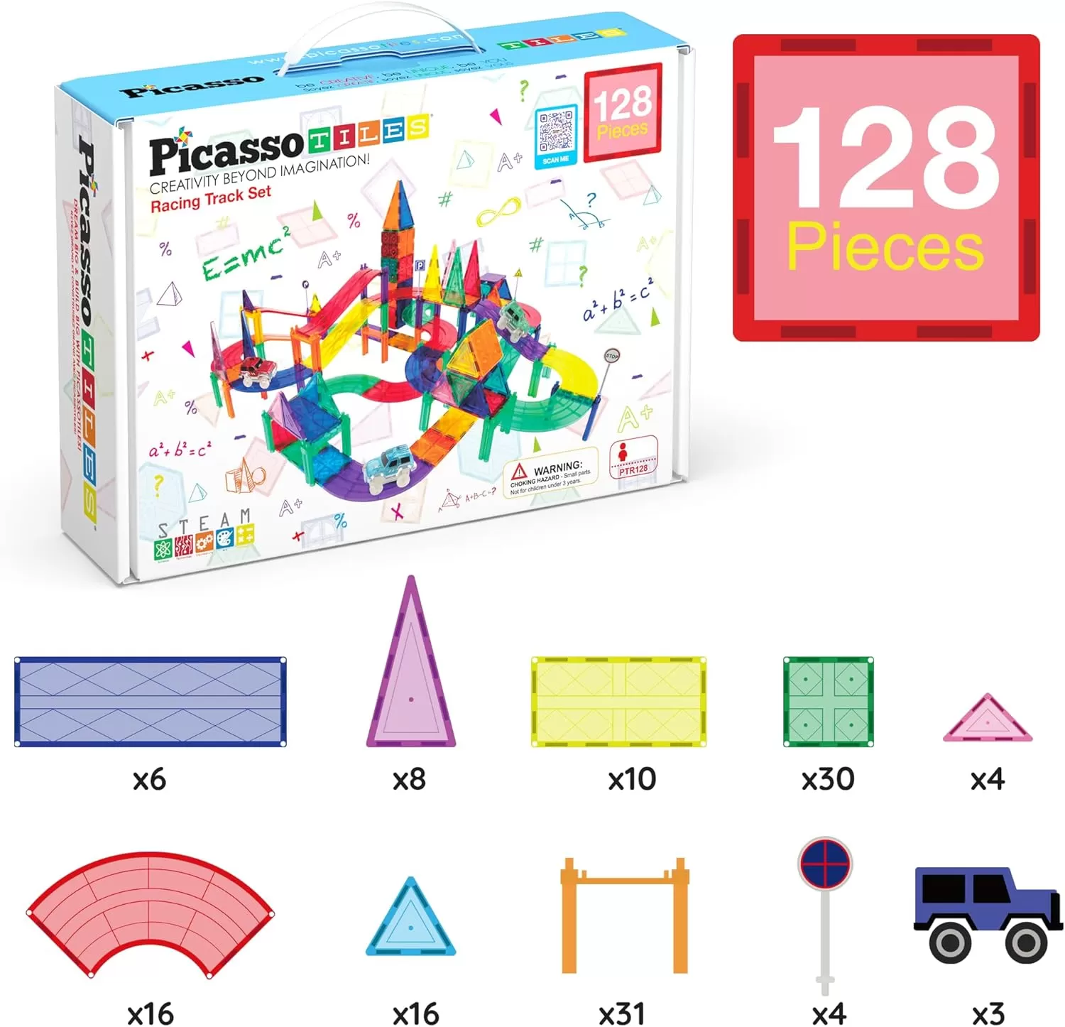 imagePicassoTiles 12 Piece Race Track AddOn Magnetic Building Block Set Magnet Tiles Construction Toy STEM Learning Kit Early Education Kids Toys Playset Pretend Play Blocks Child Brain Development PTR12PTR128