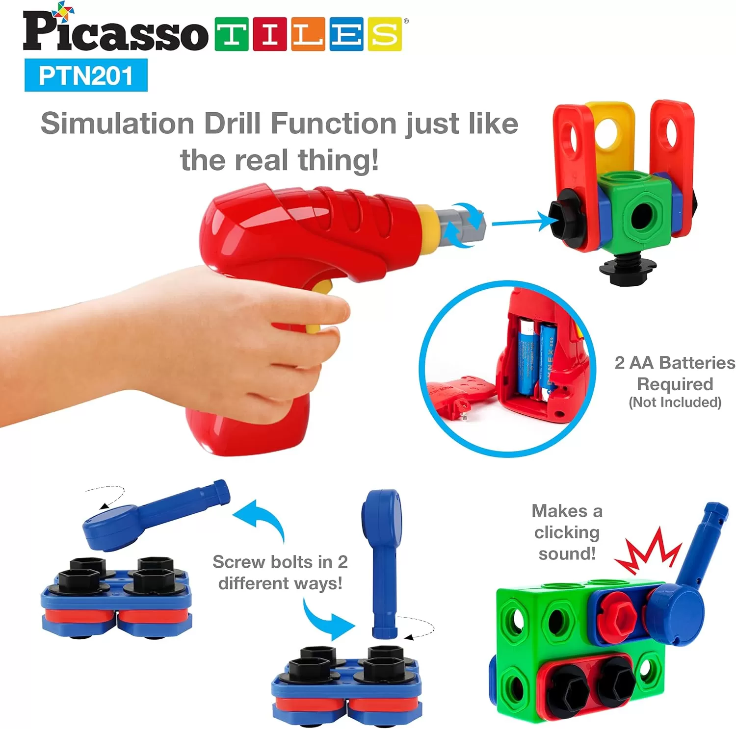 imagePicassoTiles 152 Pieces Building Block Set Kid Toy STEM Construction Sensory Toys Gifts Engineering Kit Educational wIdea Book Design Guide Storage Carry Box Power Drill Ratchet Age 3 PTN152201PC w Bin