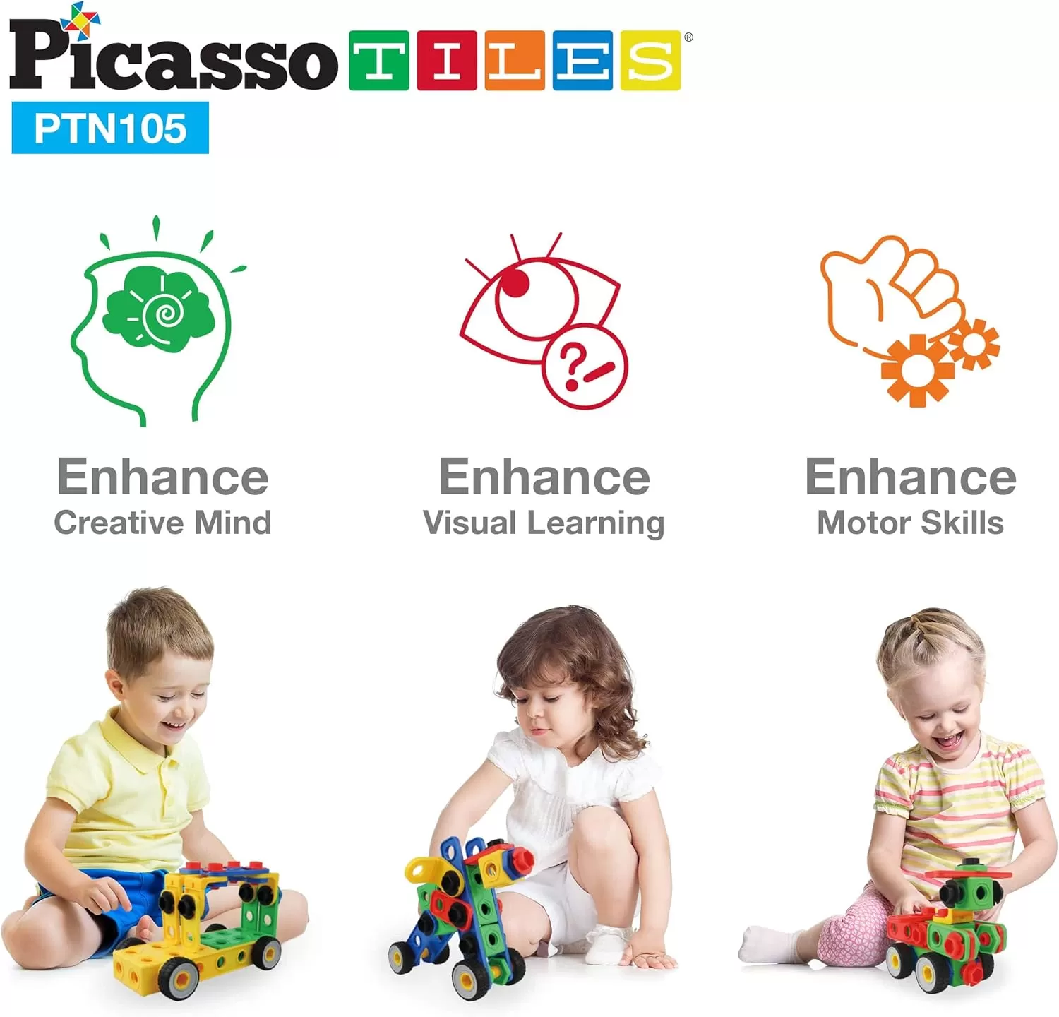 imagePicassoTiles 152 Pieces Building Block Set Kid Toy STEM Construction Sensory Toys Gifts Engineering Kit Educational wIdea Book Design Guide Storage Carry Box Power Drill Ratchet Age 3 PTN152105PC