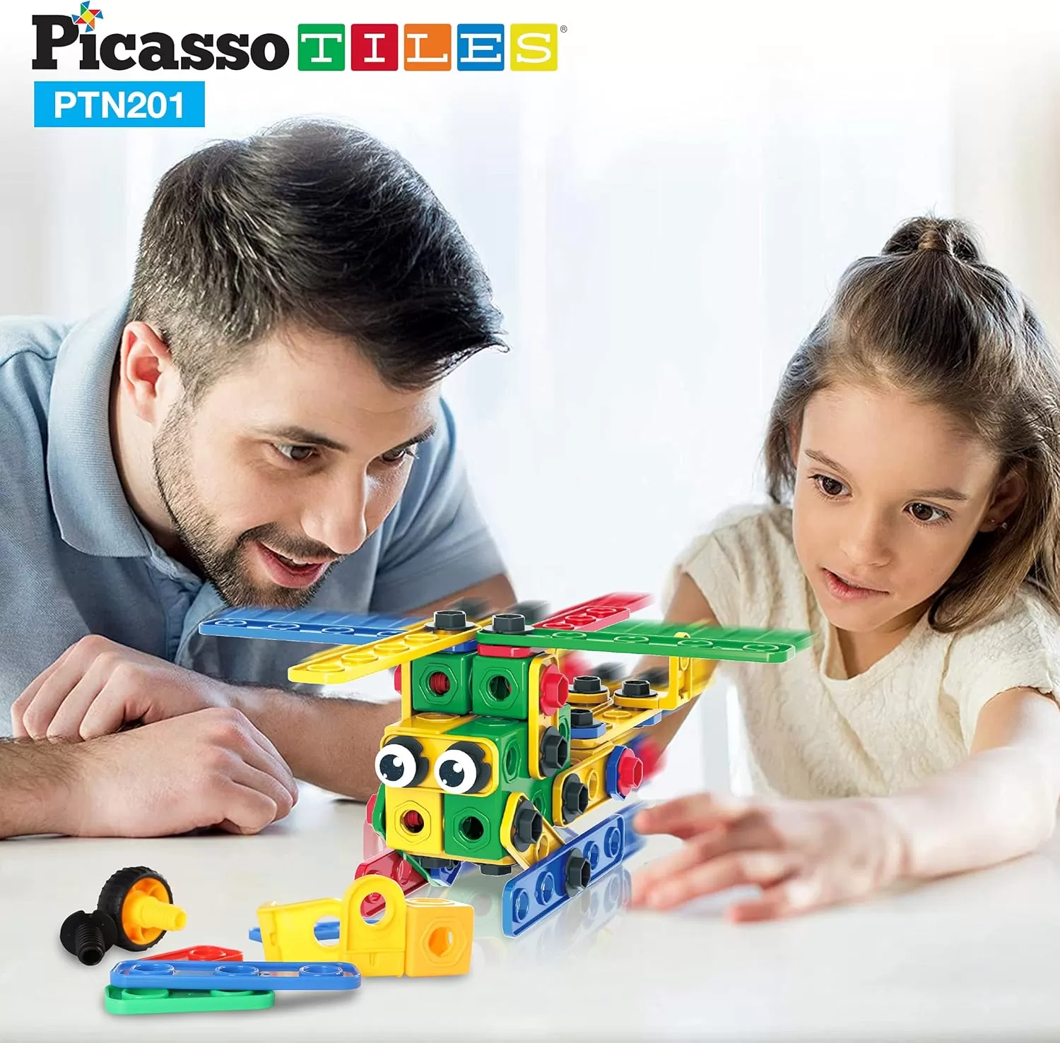 imagePicassoTiles 152 Pieces Building Block Set Kid Toy STEM Construction Sensory Toys Gifts Engineering Kit Educational wIdea Book Design Guide Storage Carry Box Power Drill Ratchet Age 3 PTN152201PC w Bin