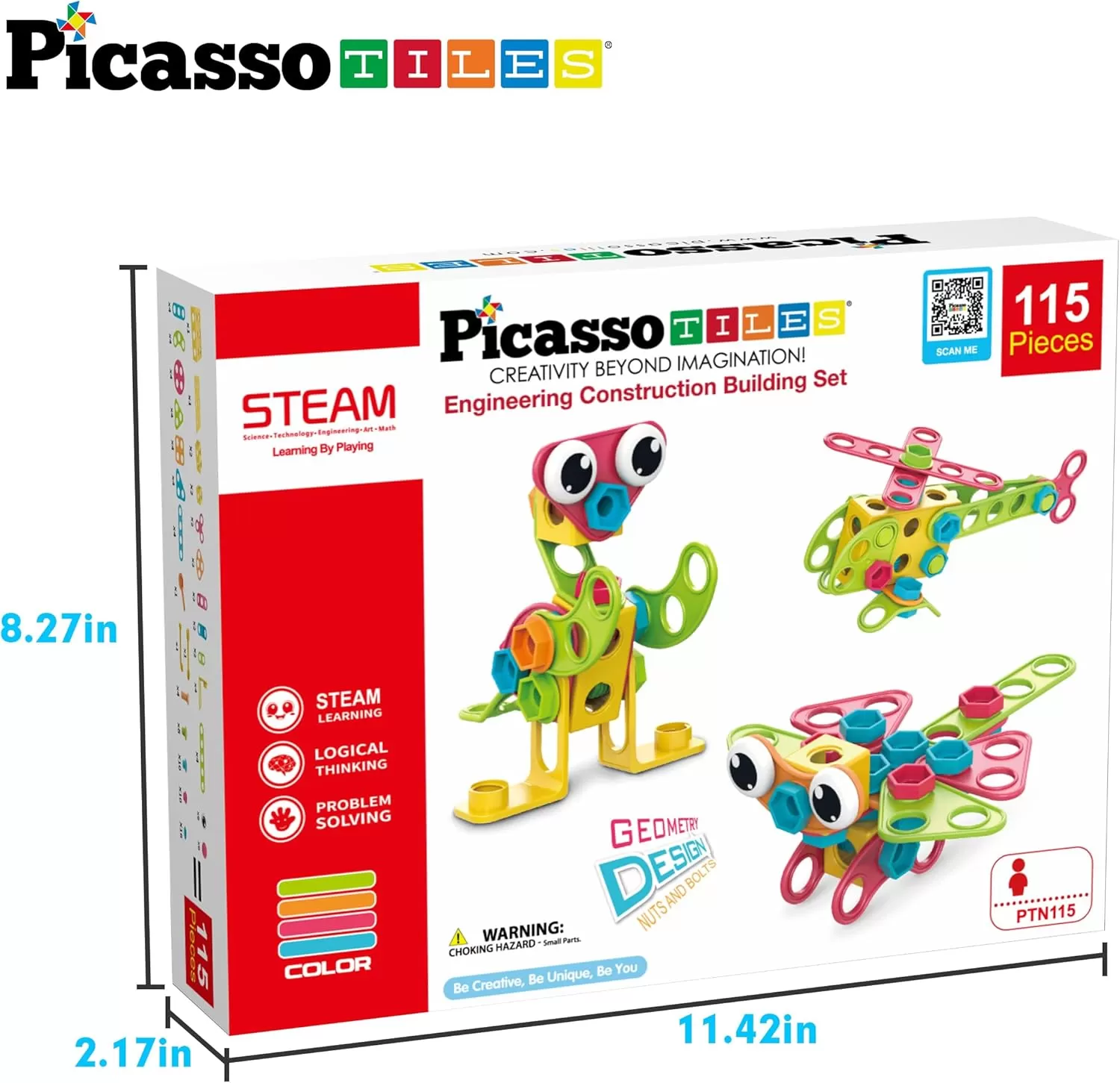 imagePicassoTiles 152 Pieces Building Block Set Kid Toy STEM Construction Sensory Toys Gifts Engineering Kit Educational wIdea Book Design Guide Storage Carry Box Power Drill Ratchet Age 3 PTN152115pc