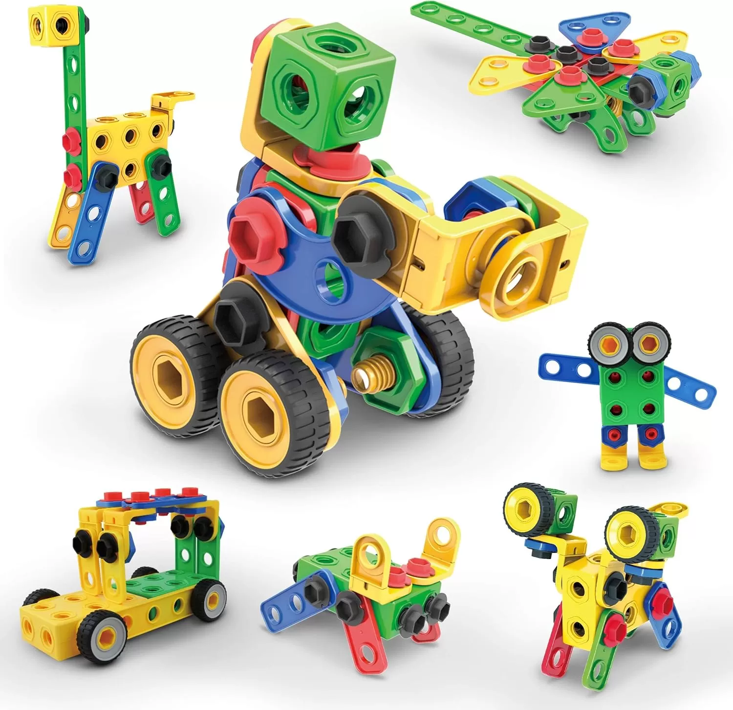 imagePicassoTiles 152 Pieces Building Block Set Kid Toy STEM Construction Sensory Toys Gifts Engineering Kit Educational wIdea Book Design Guide Storage Carry Box Power Drill Ratchet Age 3 PTN152105PC