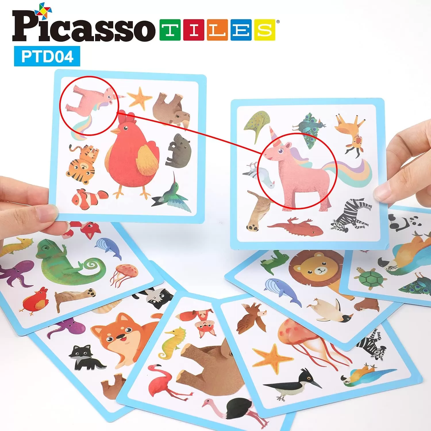 imagePicassoTiles 56 PCs Animal Speed Matching Game Match Identical Pairs of Animals as Fast as Possible Educational Puzzle Family Activity Board Games with Portable Storage Box for Boys ampamp Girls Ages 3