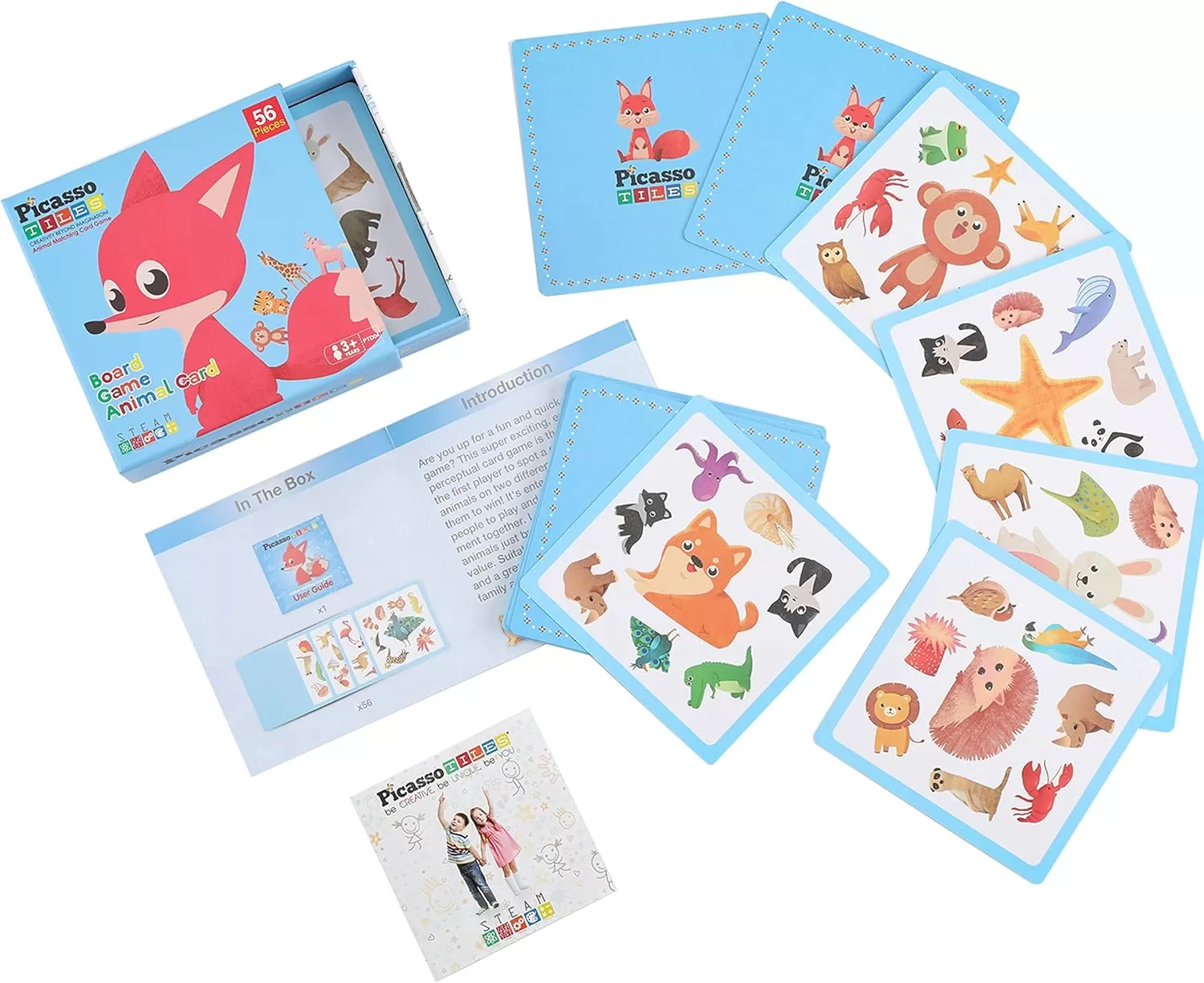 imagePicassoTiles 56 PCs Animal Speed Matching Game Match Identical Pairs of Animals as Fast as Possible Educational Puzzle Family Activity Board Games with Portable Storage Box for Boys ampamp Girls Ages 3