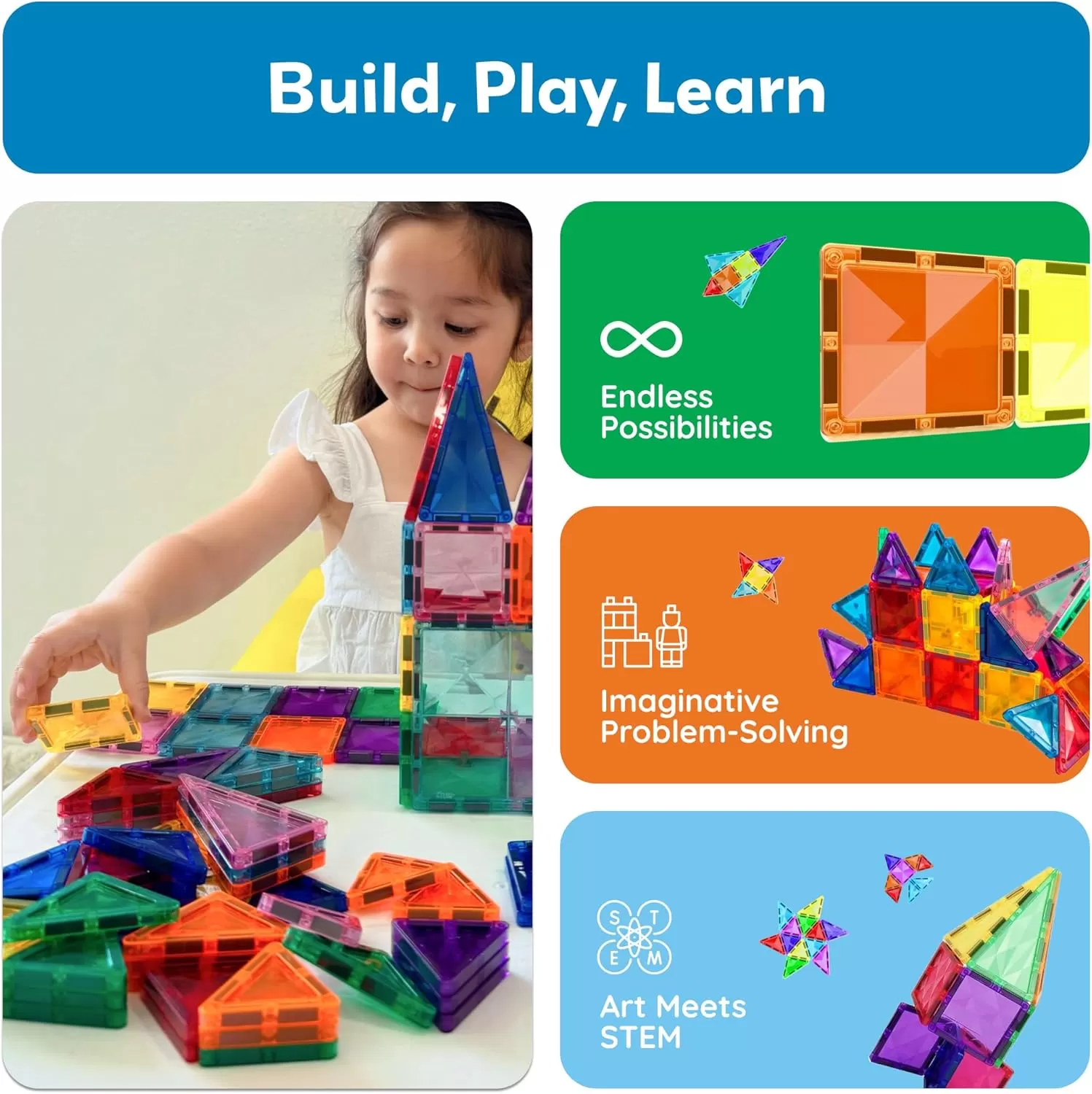 imagePicassoTiles 60 Piece Magnetic Building Block Mini Diamond Series Travel Size OnTheGo Construction Toy Set STEM Learning Kit Educational Playset Child Brain Development Stacking Blocks PTM60