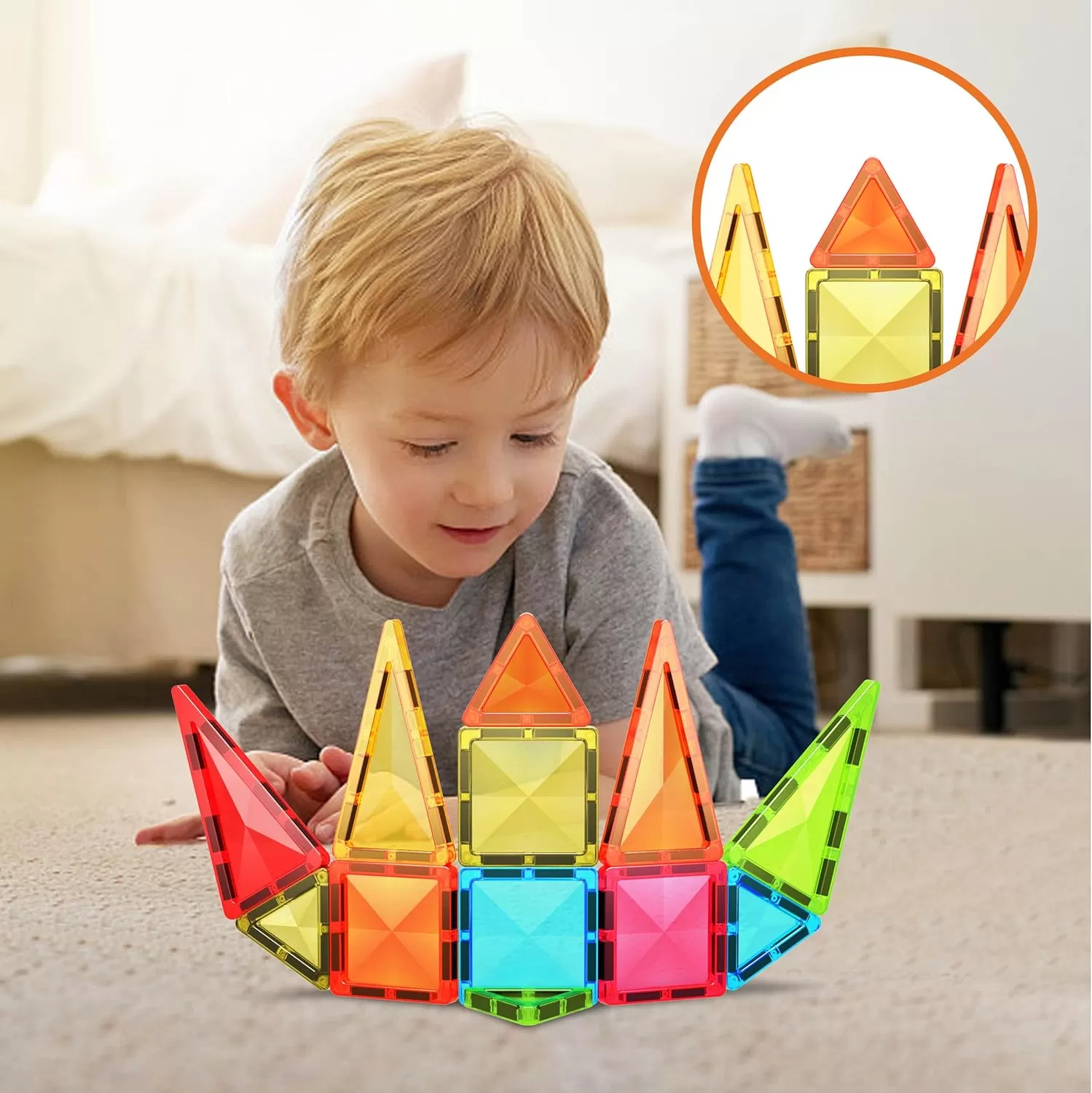 imagePicassoTiles 80 Piece Mini Size Magnetic Tiles Sensory Magnet Toys Diamond Series Construction Building Blocks Set STEM Learning Travel Size Educational Toy for Kids Boys Girls Toddlers Age 3 PTM8012pc