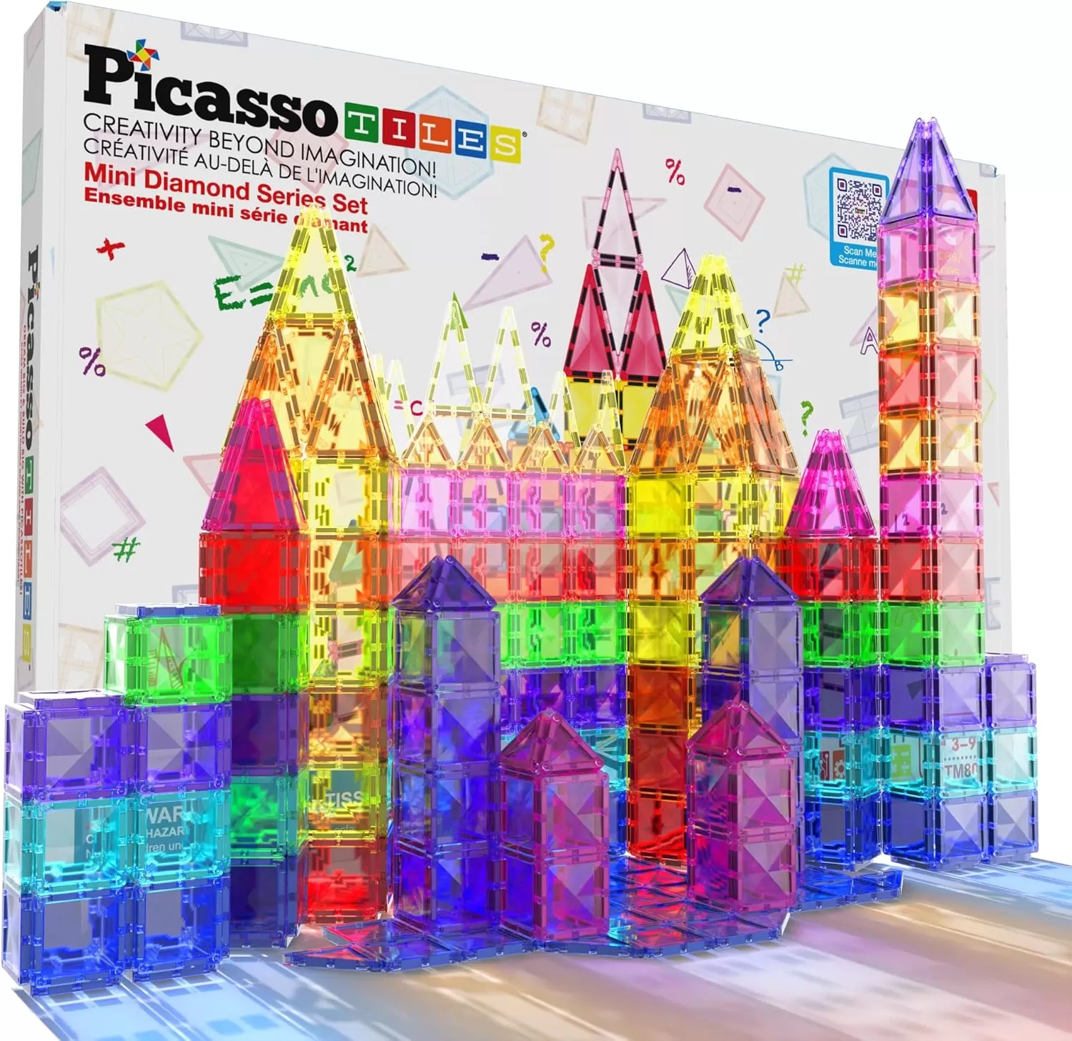imagePicassoTiles 80 Piece Mini Size Magnetic Tiles Sensory Magnet Toys Diamond Series Construction Building Blocks Set STEM Learning Travel Size Educational Toy for Kids Boys Girls Toddlers Age 3 PTM8080pc