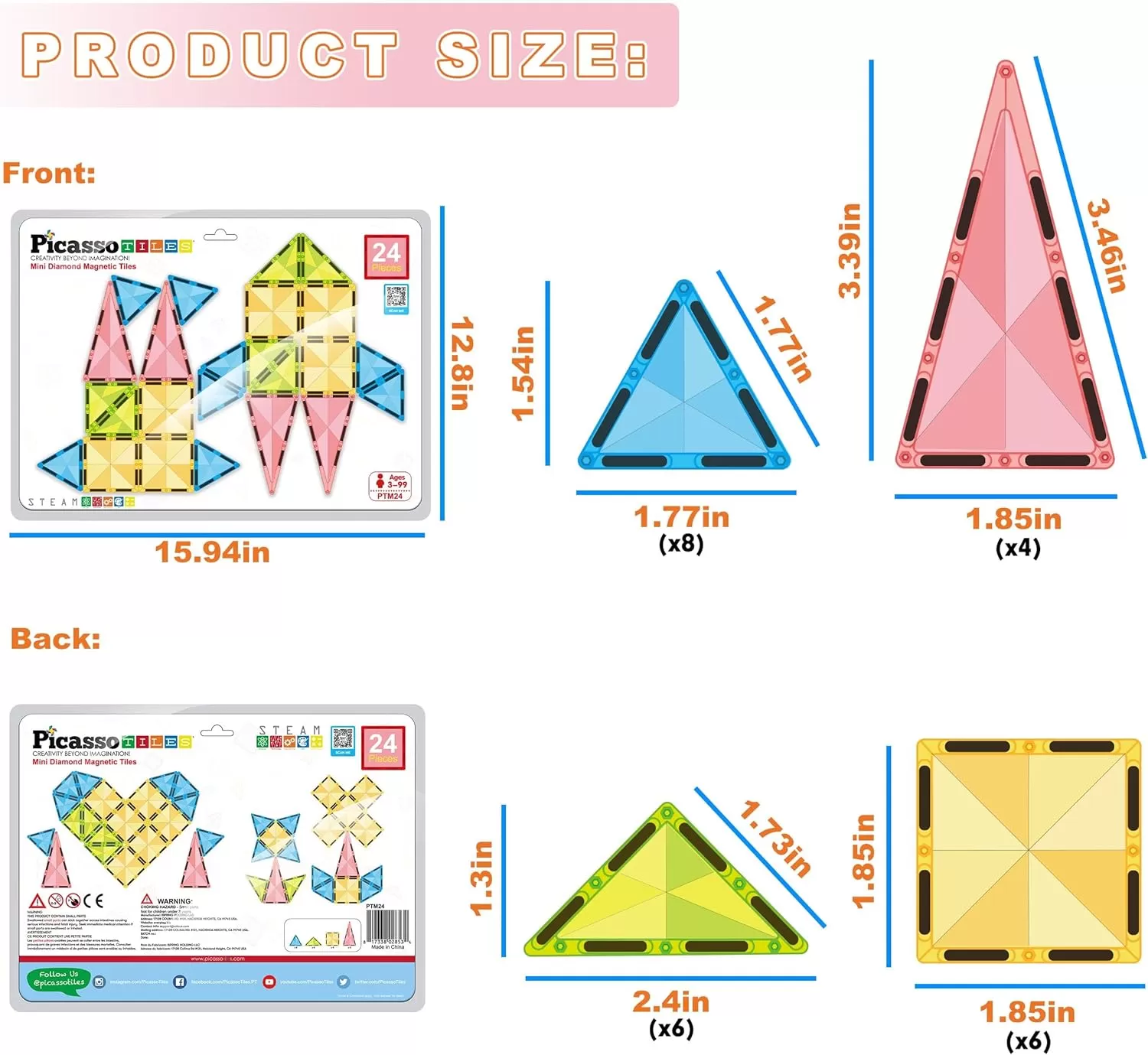 imagePicassoTiles 80 Piece Mini Size Magnetic Tiles Sensory Magnet Toys Diamond Series Construction Building Blocks Set STEM Learning Travel Size Educational Toy for Kids Boys Girls Toddlers Age 3 PTM8024pc