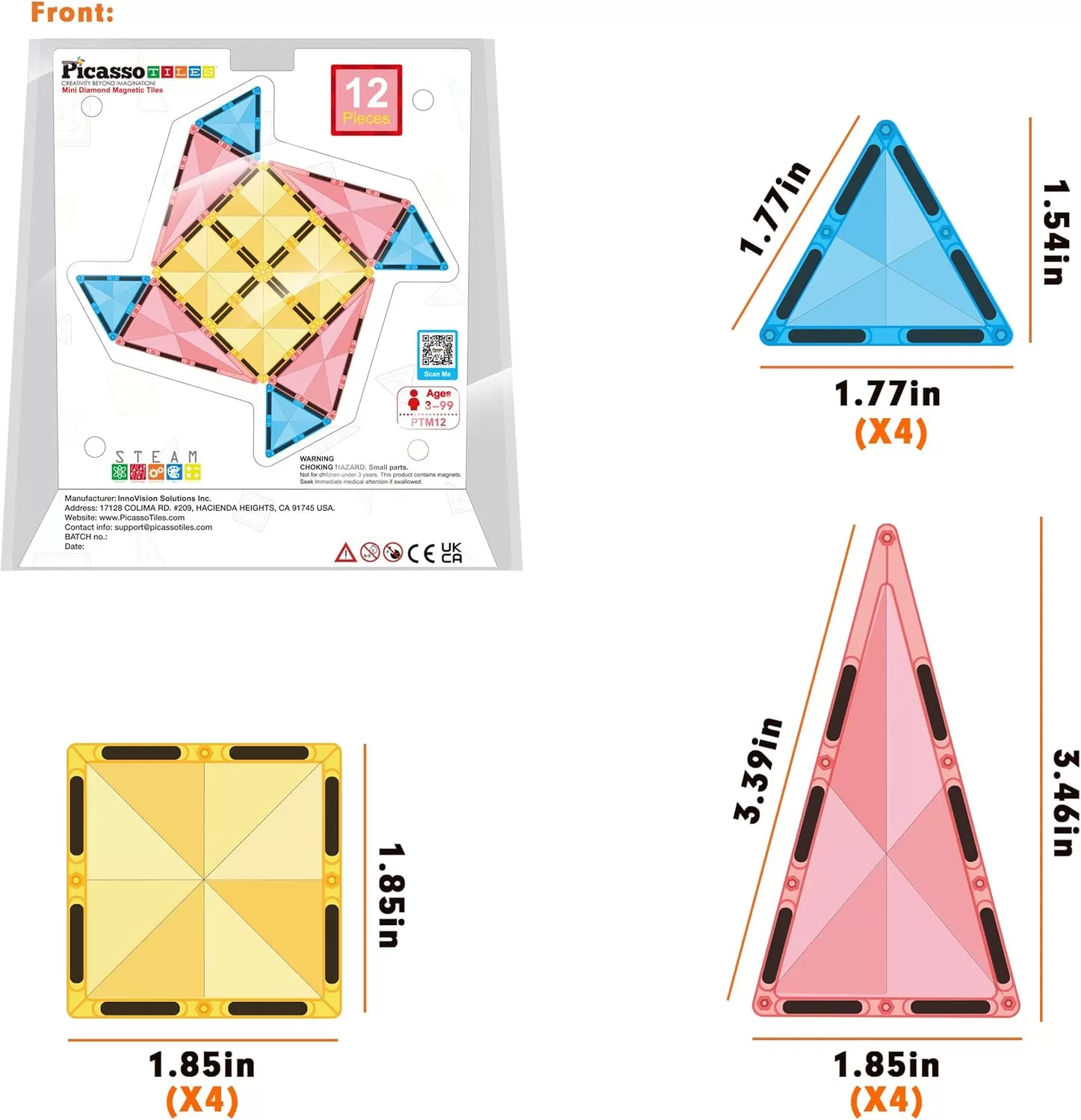 imagePicassoTiles 80 Piece Mini Size Magnetic Tiles Sensory Magnet Toys Diamond Series Construction Building Blocks Set STEM Learning Travel Size Educational Toy for Kids Boys Girls Toddlers Age 3 PTM8012pc