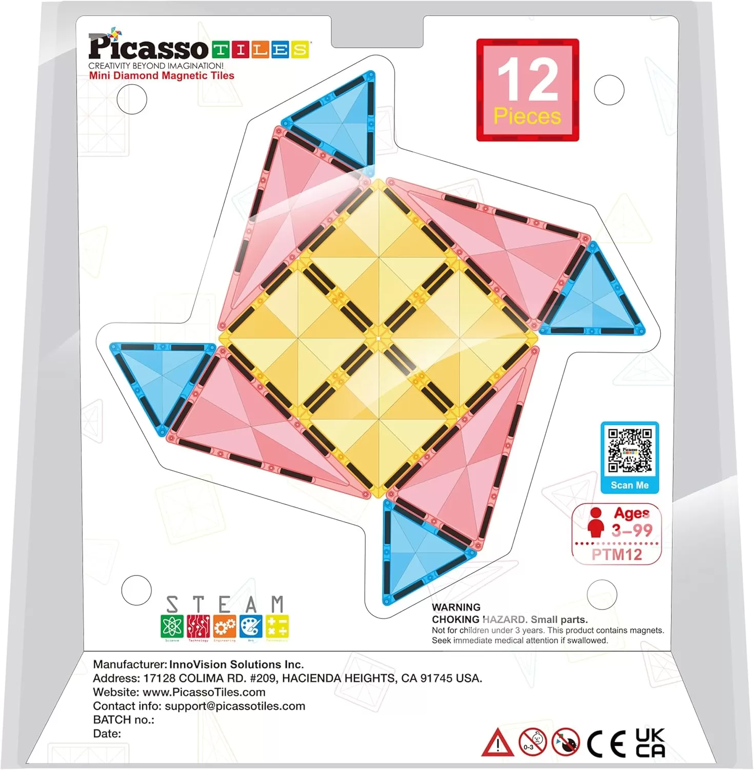 imagePicassoTiles 80 Piece Mini Size Magnetic Tiles Sensory Magnet Toys Diamond Series Construction Building Blocks Set STEM Learning Travel Size Educational Toy for Kids Boys Girls Toddlers Age 3 PTM8012pc