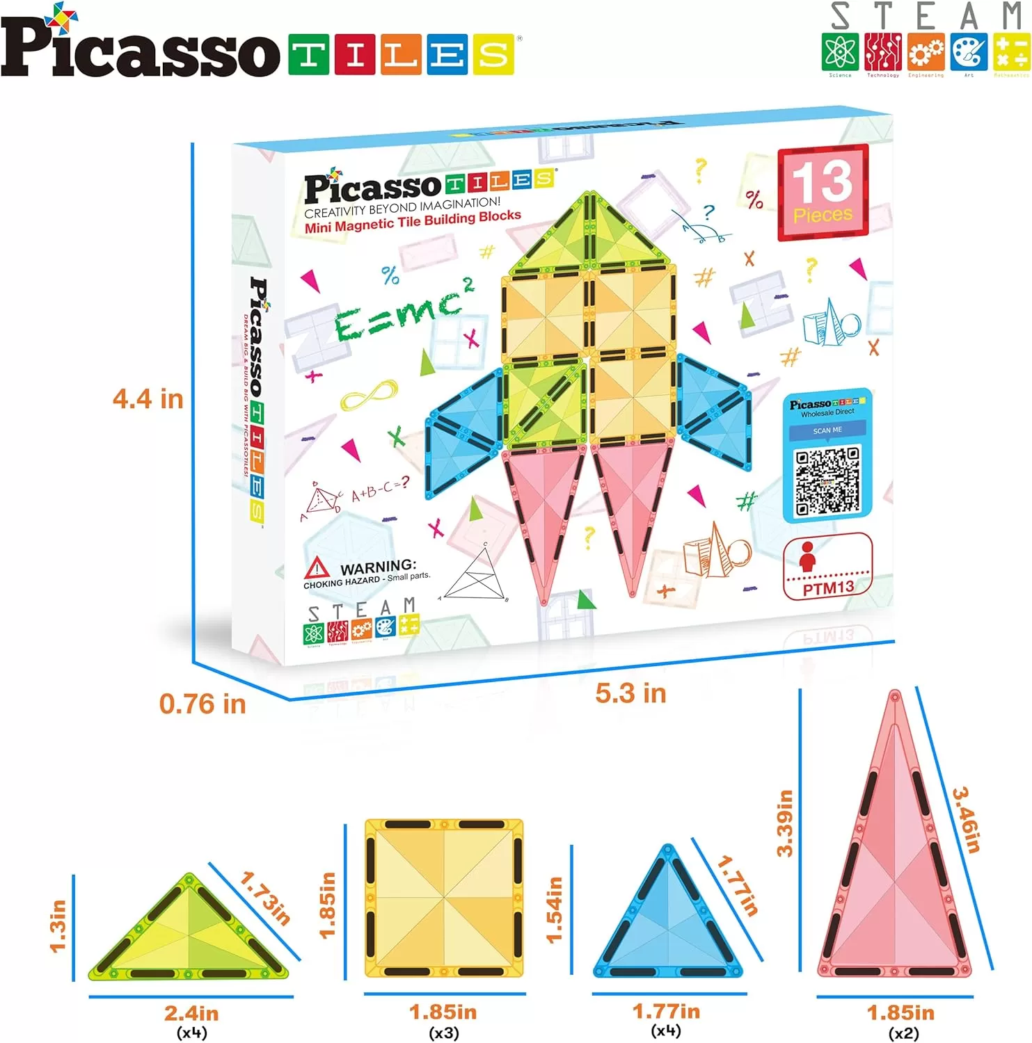 imagePicassoTiles 80 Piece Mini Size Magnetic Tiles Sensory Magnet Toys Diamond Series Construction Building Blocks Set STEM Learning Travel Size Educational Toy for Kids Boys Girls Toddlers Age 3 PTM8013pc