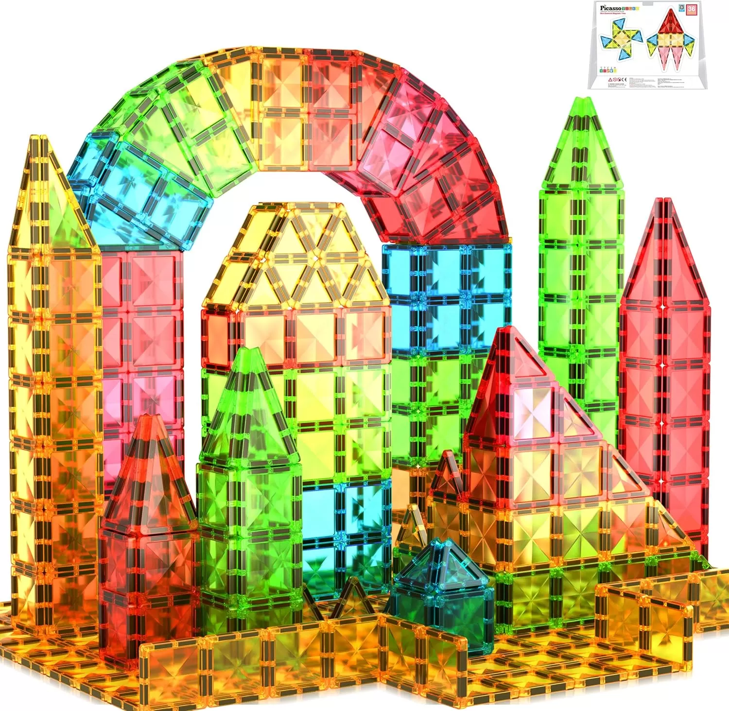 imagePicassoTiles 80 Piece Mini Size Magnetic Tiles Sensory Magnet Toys Diamond Series Construction Building Blocks Set STEM Learning Travel Size Educational Toy for Kids Boys Girls Toddlers Age 3 PTM8036pc
