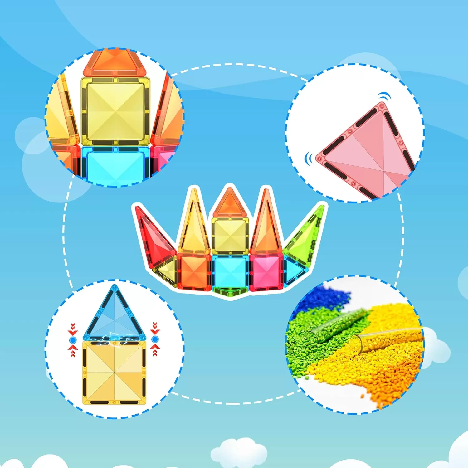imagePicassoTiles 80 Piece Mini Size Magnetic Tiles Sensory Magnet Toys Diamond Series Construction Building Blocks Set STEM Learning Travel Size Educational Toy for Kids Boys Girls Toddlers Age 3 PTM8036pc