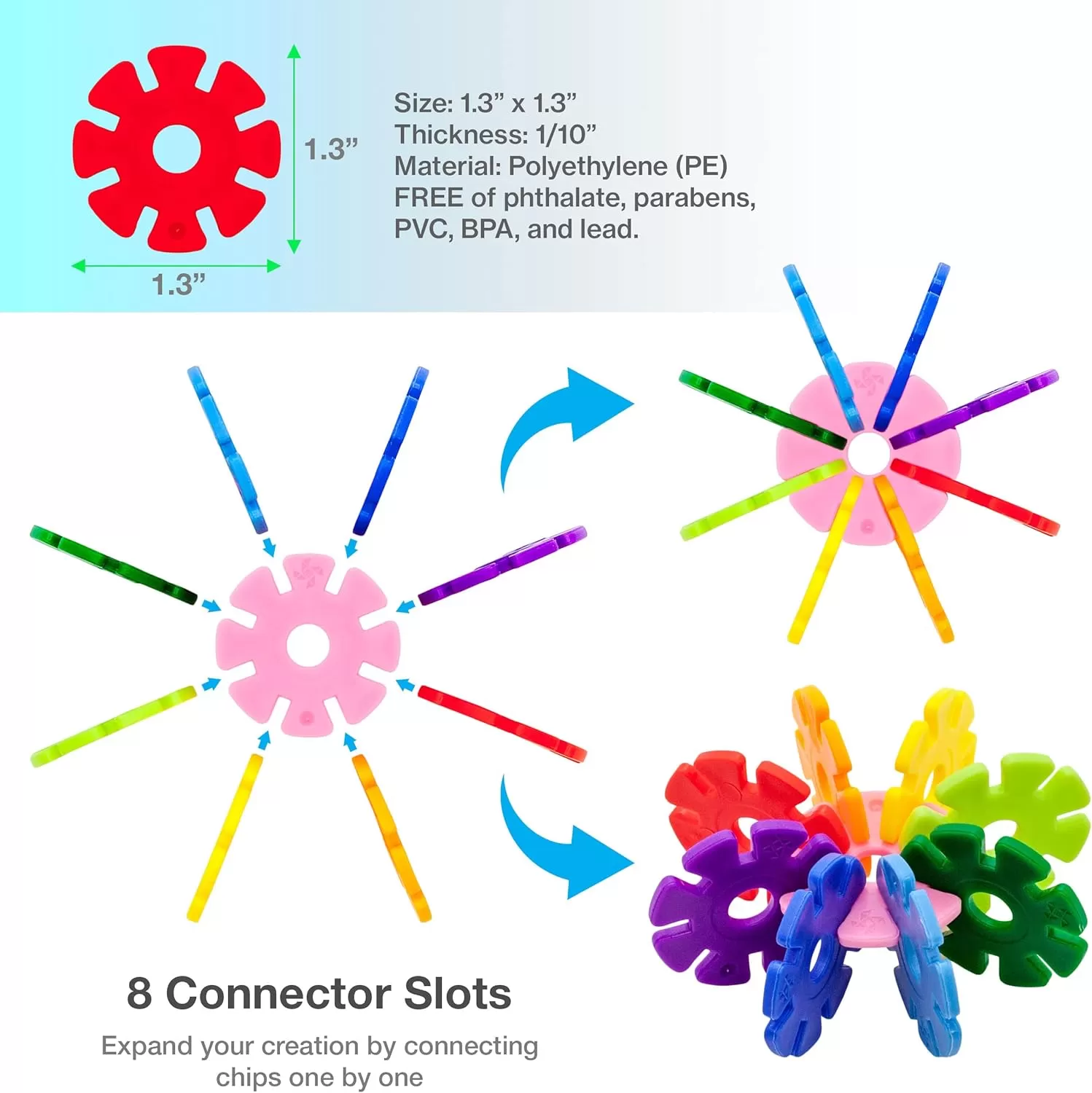 imagePicassoTiles Construction Building Chips Block 300 Piece Set Interlocking Plastic Disc STEM Learning Toy Creative Education Child Brain Development Play for Toddler Kids Boys Girls Ages 3 ampamp Up PTF300