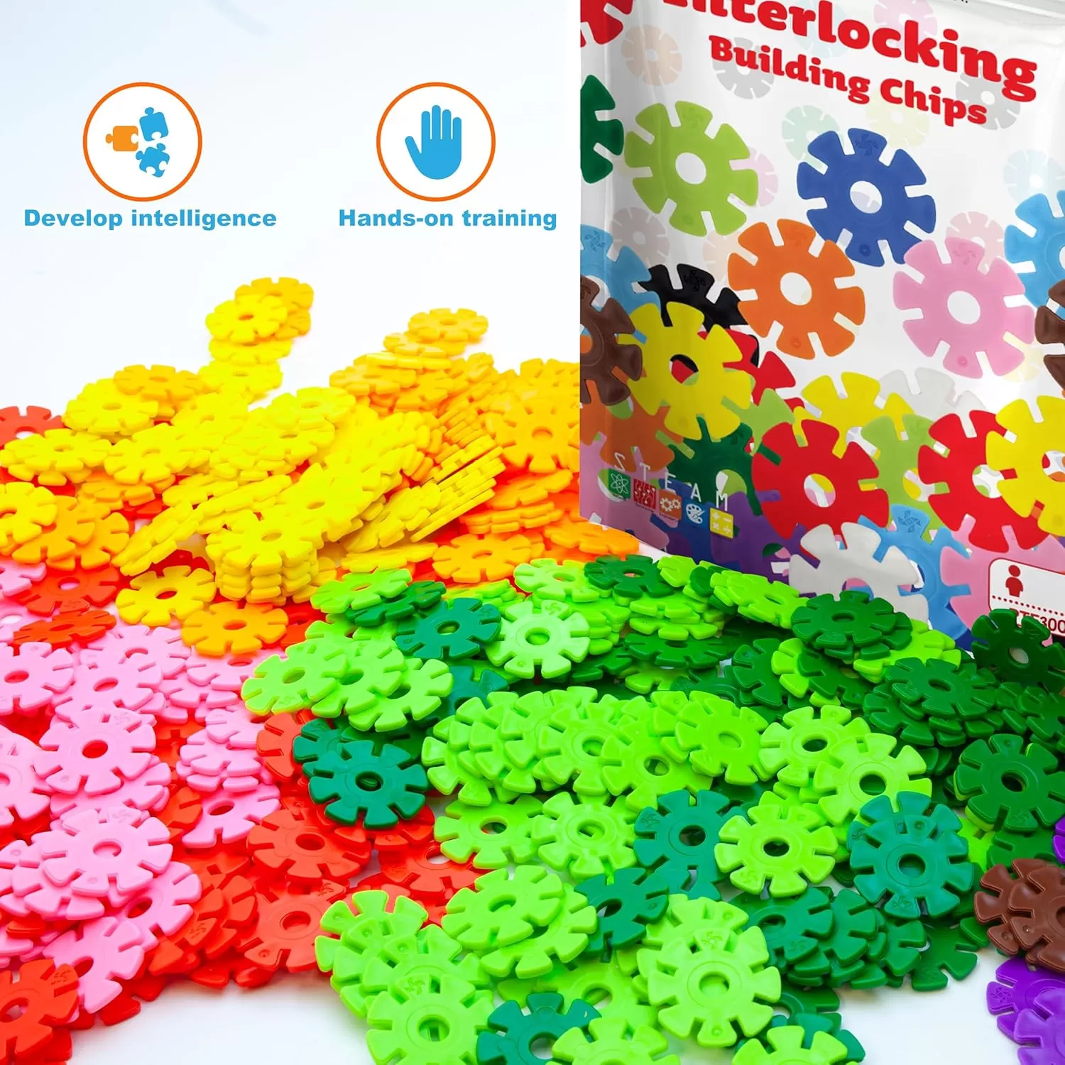 imagePicassoTiles Construction Building Chips Block 300 Piece Set Interlocking Plastic Disc STEM Learning Toy Creative Education Child Brain Development Play for Toddler Kids Boys Girls Ages 3 ampamp Up PTF300