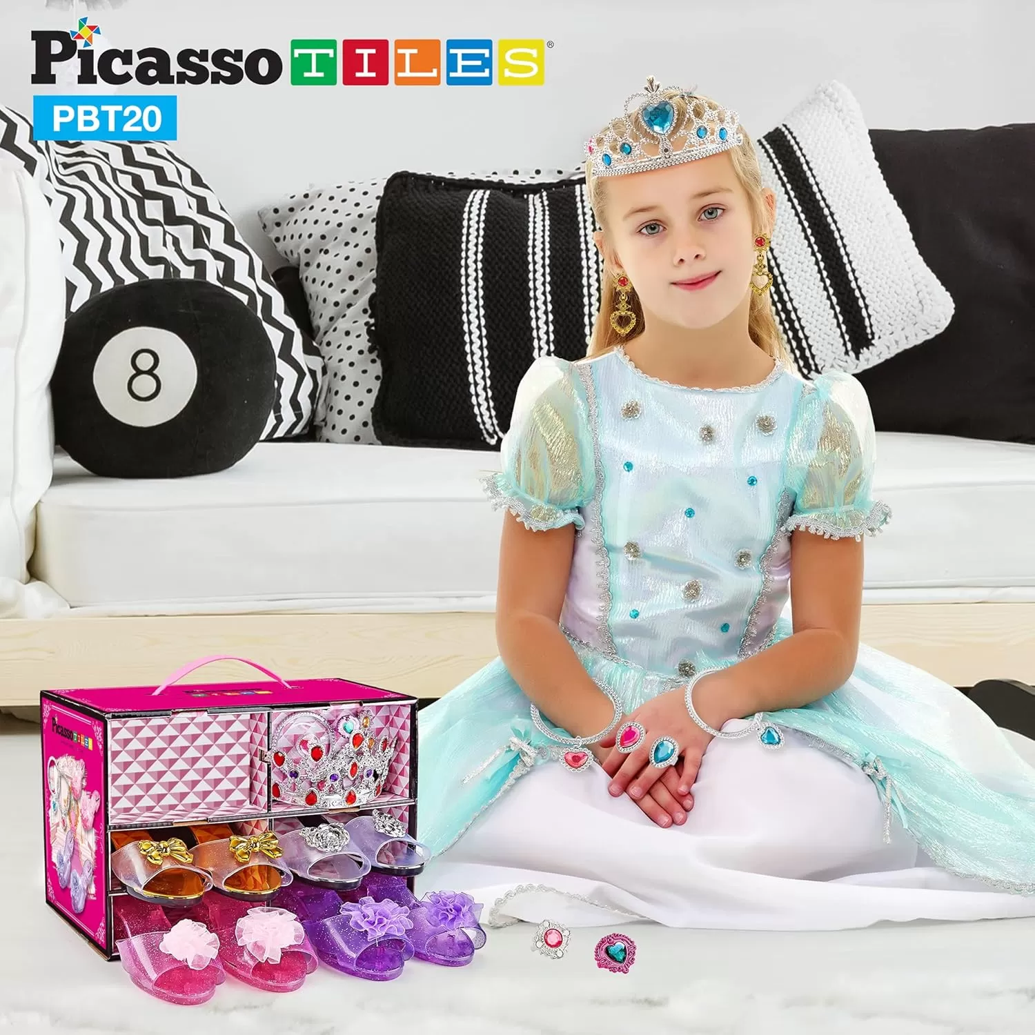 imagePicassoTiles Kids Fairytale Royal Princess Dress Up Pretend Play Tiara Jewelry Boutique Shoes ampamp Fashion Accessories Toy Collection For Girls Children Ages 5 STEM Creative Imagination Toys
